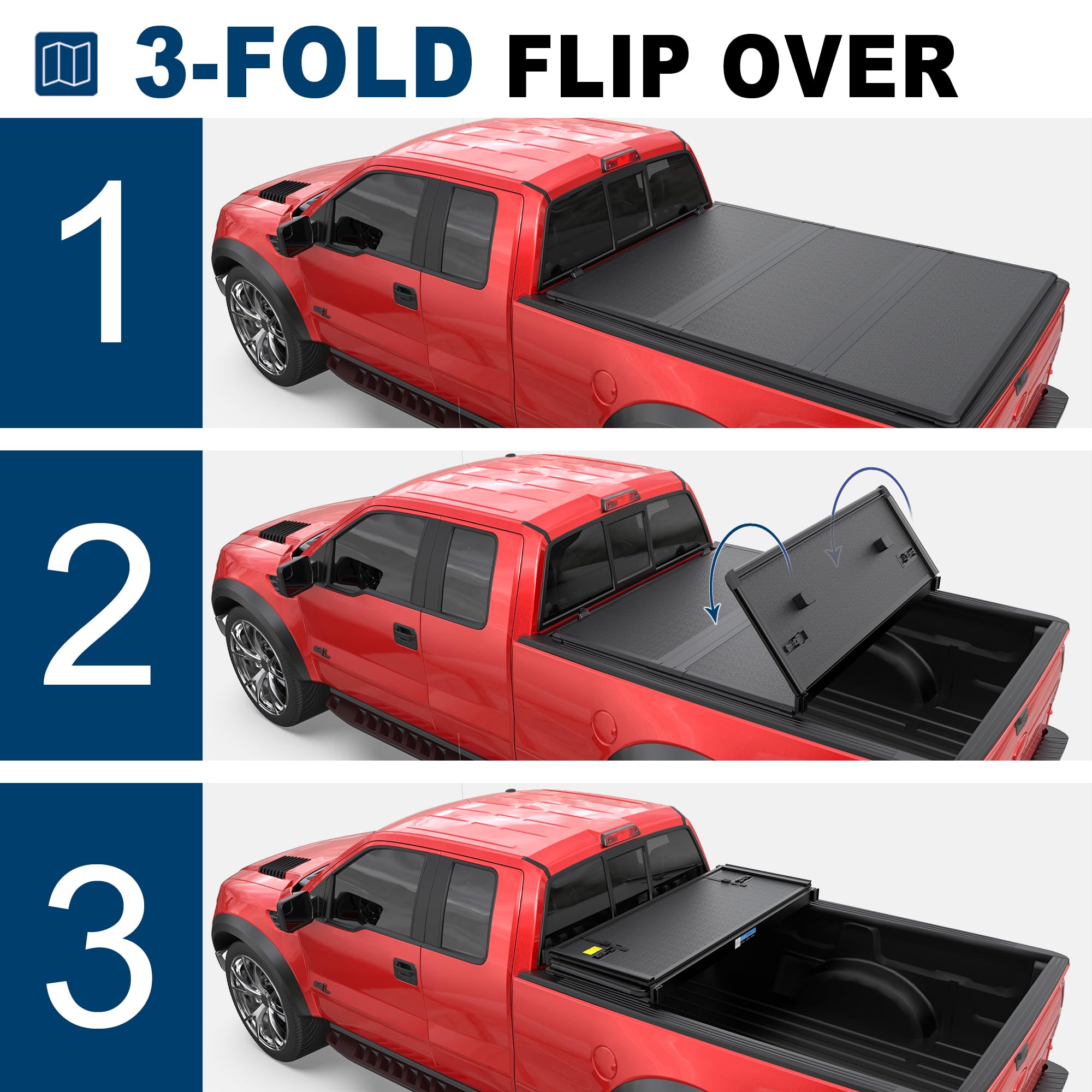 Mostplus Tri Fold Fiberglass Truck Bed Tonneau Cover Compatible With 2009-2014 Ford F150 F-150 (Excl. Raptor Series) Styleside 5