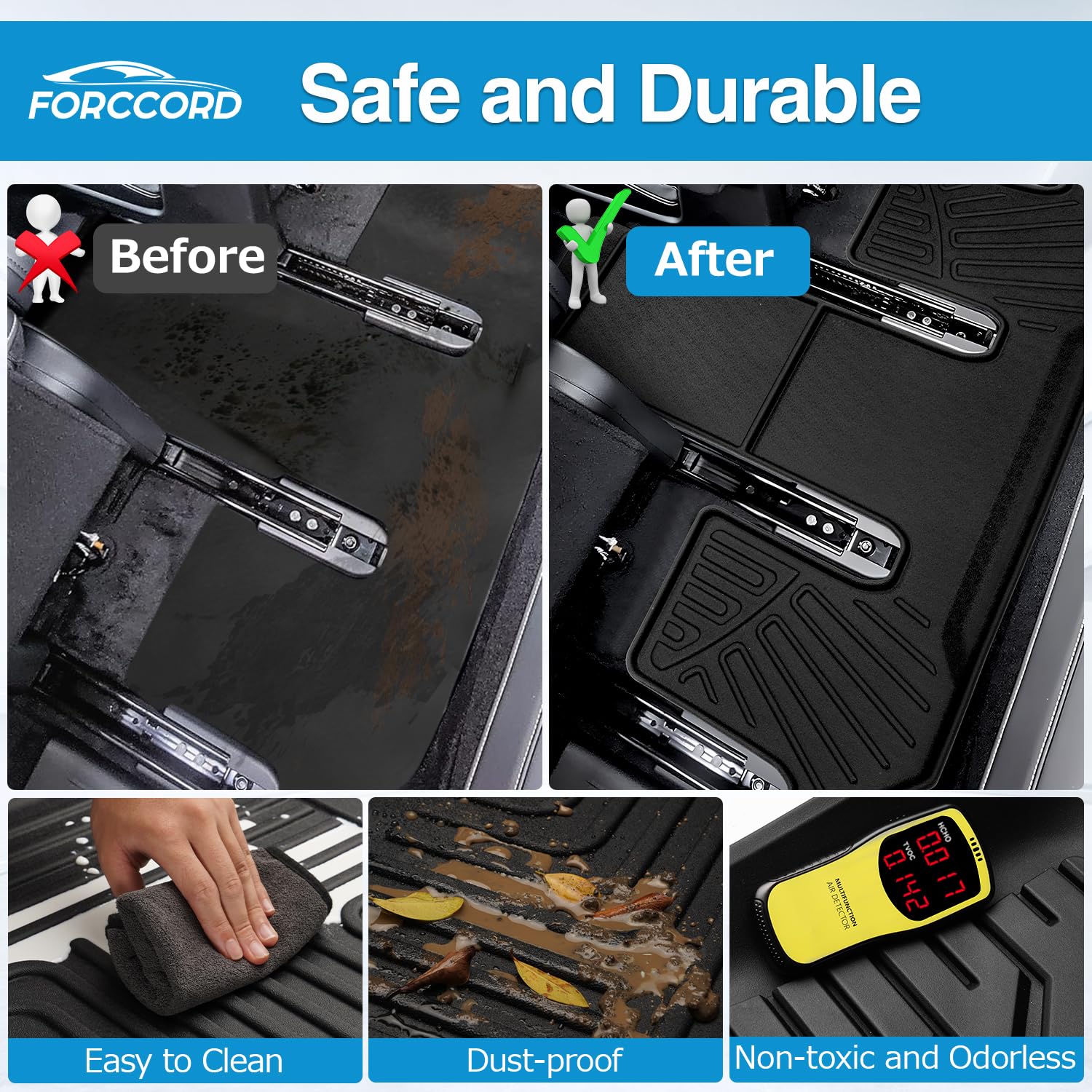 Forccord Custom Fit For Floor Mats Chevrolet Traverse 2018-2023 7-Seat All Weather Protection Heavy Duty Car Mats 3 Row Floor Li