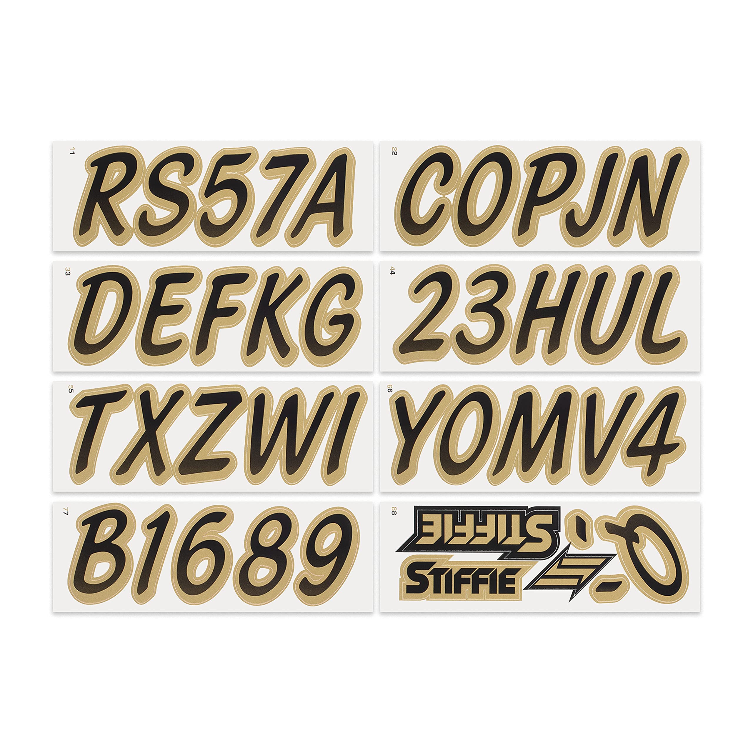 STIFFIE Whipline Black/Metallic Gold 3'' Boat & PWC Registration Decals  Numbers Letters Stickers