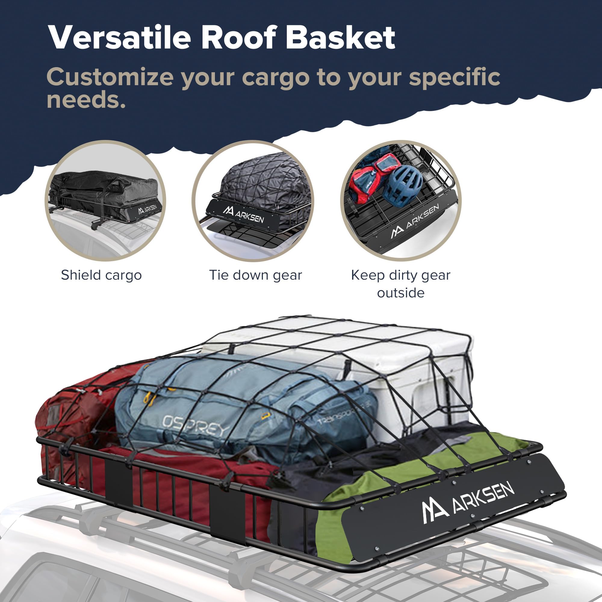 Arksen 64 X 39 X 6 Inch Universal 250Lb Heavy Duty Roof Rack Cargo With Cargo Net & Ratchet Straps, Car Top Luggage Holder Carri