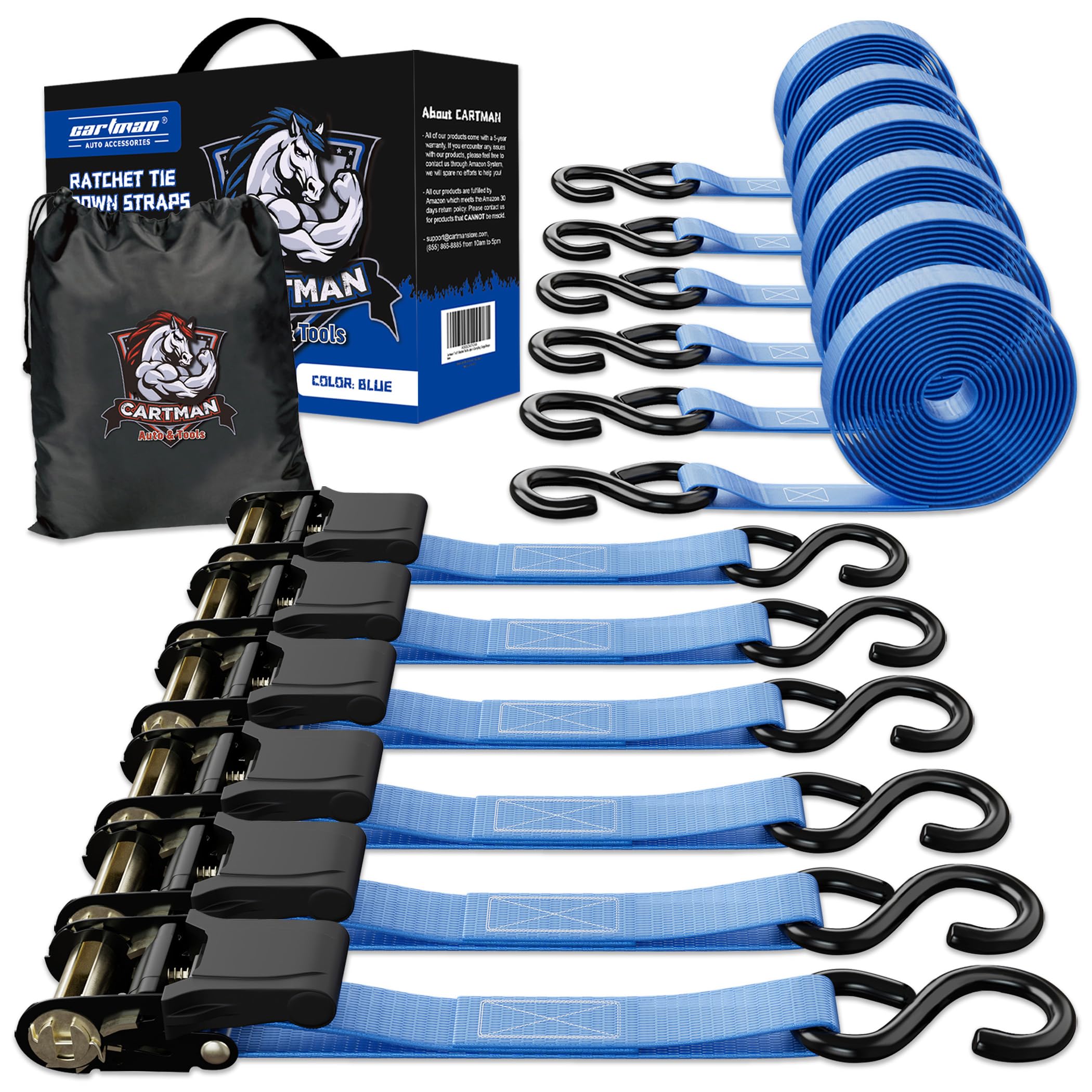 Cartman 1' X 15' Ratchet Tie Down Up To 1500Lbs 6Pk In Carry Bag, Cargo Straps