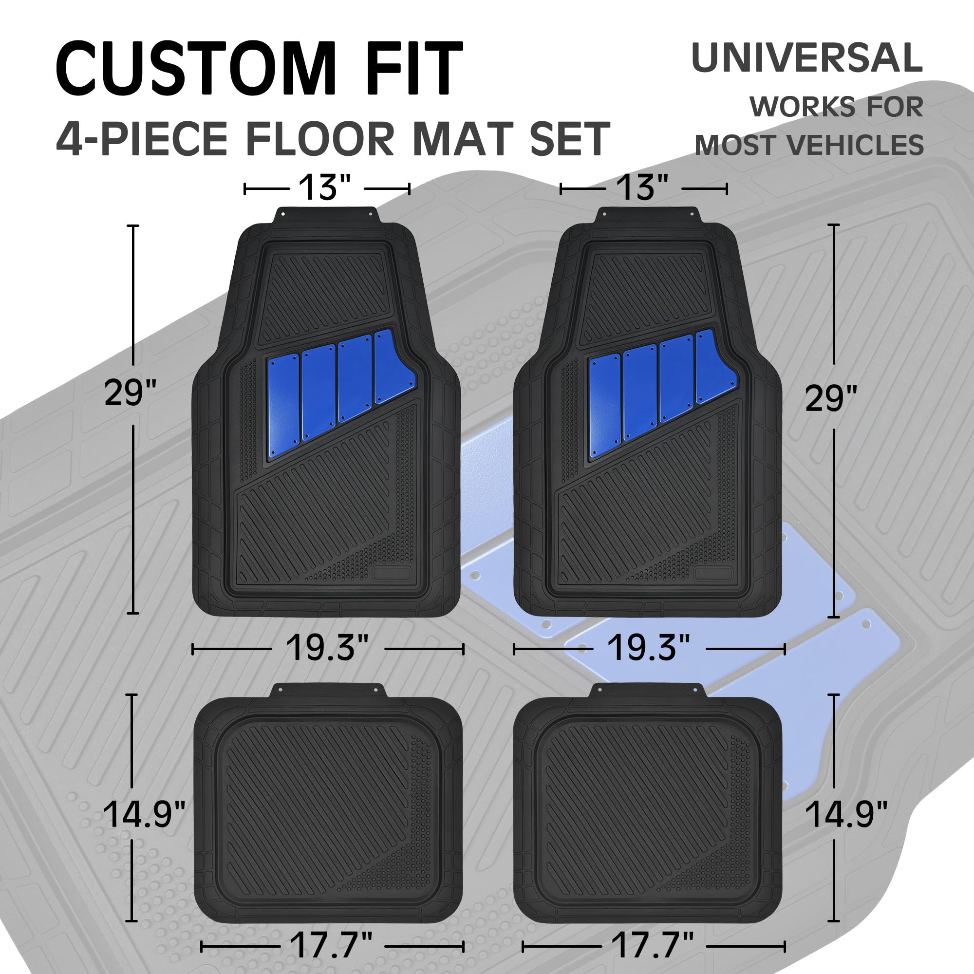 CAR PASS Heavy Duty Rubber Floor Mats 4-Piece Car Mat Set - Universal Waterproof Trim to Fit Floor Mats for Car Sedan SUV Coupe