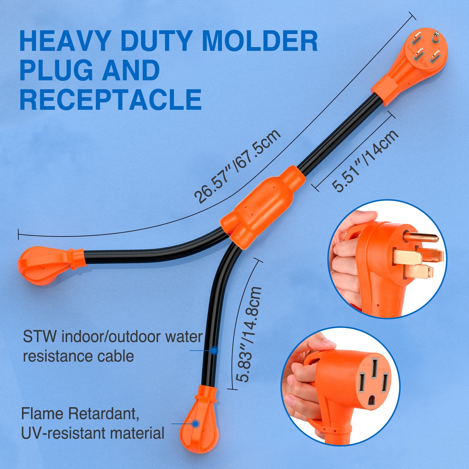 Nilight 50 Amp Y Splitter Adapter Cord, 50A Male to Two 50A Female Outlets, Pure Copper, 10 AWG Heavy Duty, Model 50435RV