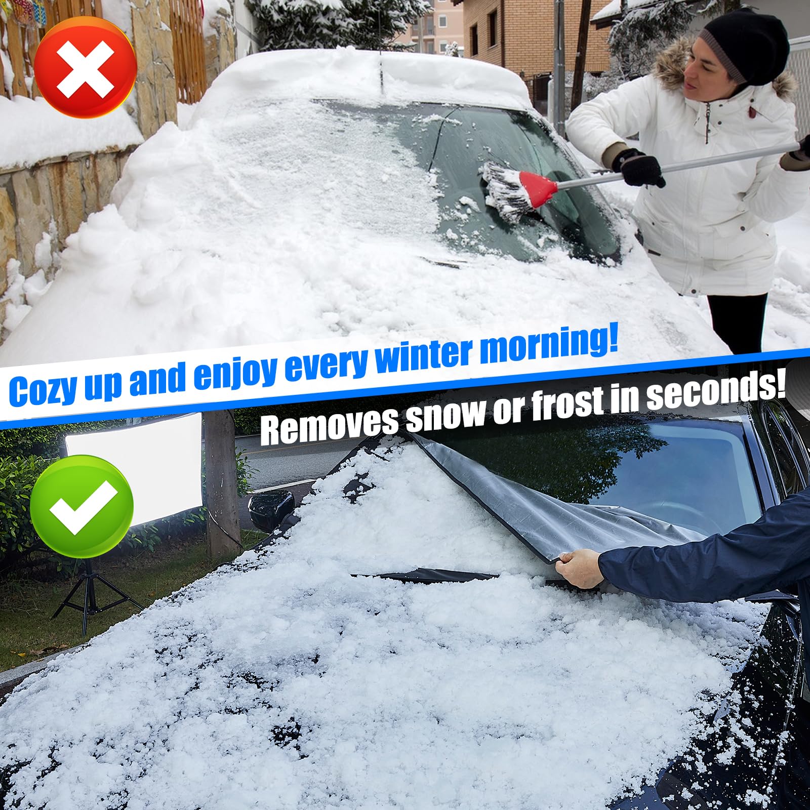 Windshield Cover For Ice And Snow, Car Windshield Snow Cover Winter Ice Sunshade Protector, Universal Fit Suv Auto Car Cover Sno