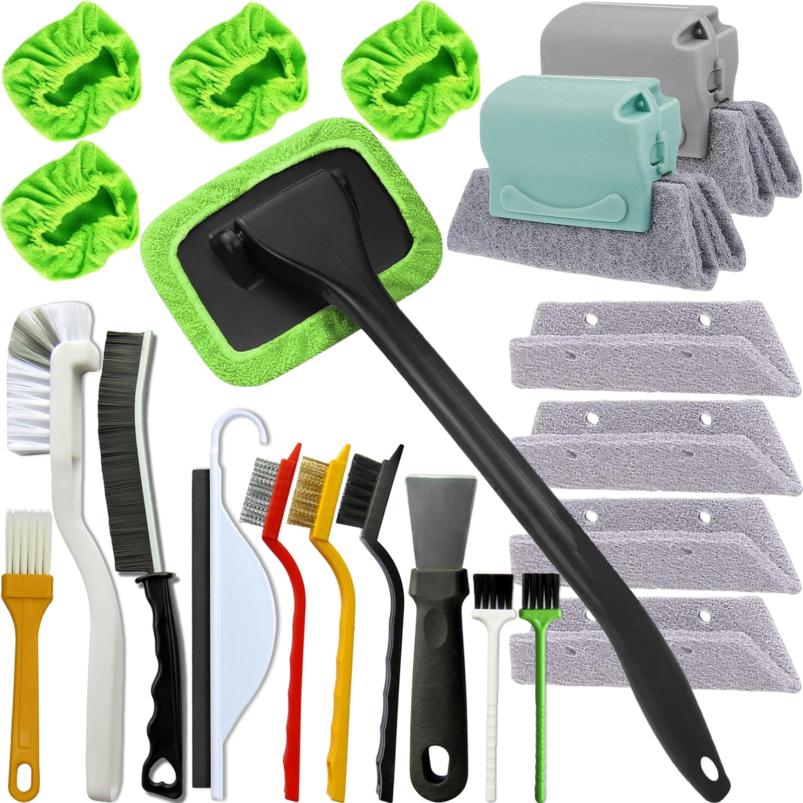 21Pcs Small Cleaning Brush Set for Car Glass & Gap Crevice Cleaning - Window/Door Tracks, Bathroom Sink, Mirrors, Window Sills, 