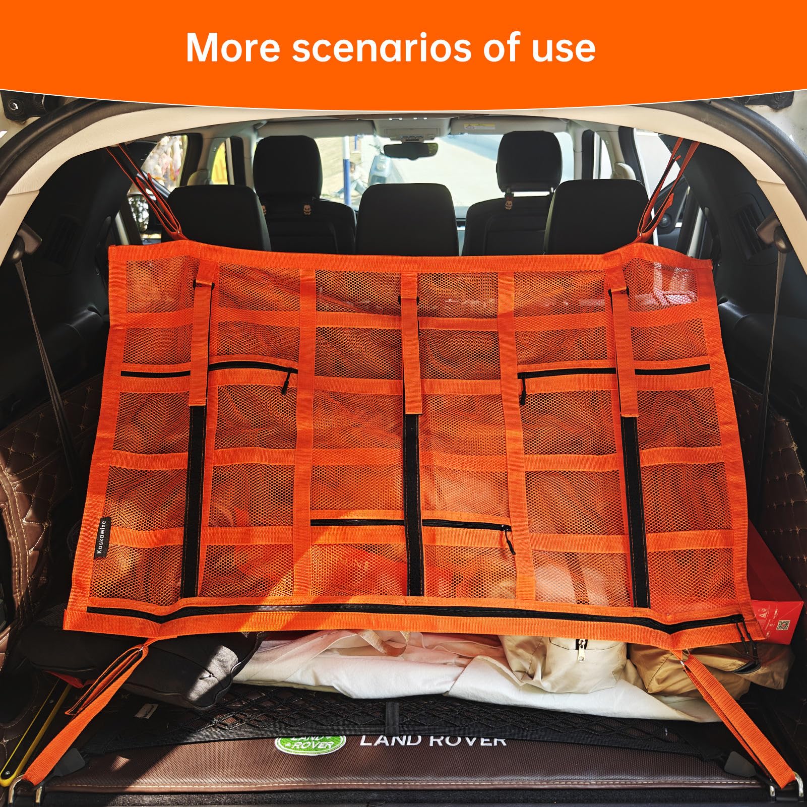 Kaskawise Orange SUV Car Ceiling Cargo Net - 39.3 x 23.6, Double-Layer Mesh Roof Storage for Truck, Van, Travel & Camping Accessories