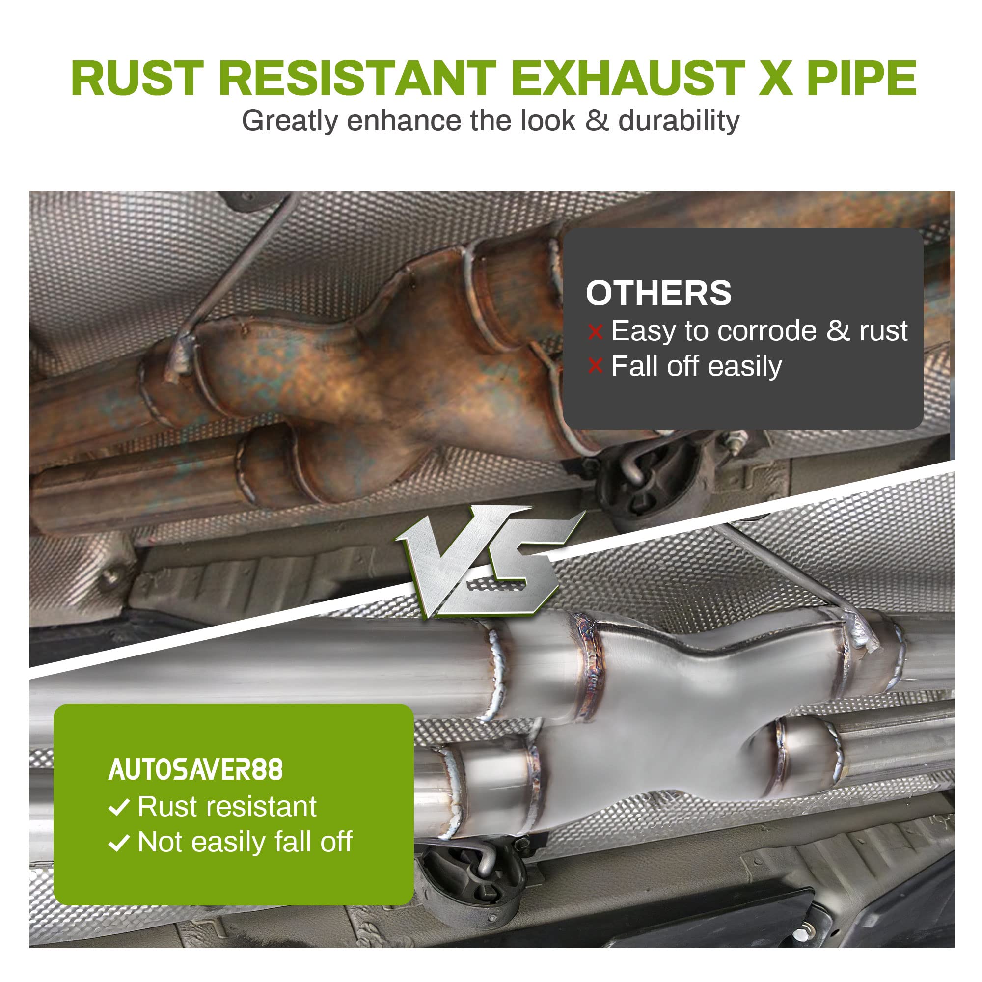 AUTOSAVER88 Exhaust X Pipe 2.5 Inch Inlet, 2.5' Inlet 2.5' Outlet 12' Long 201 Stainless Steel Universal Exhaust Pipe for Smoother Exhaust, Dual 2 1/2 Inch Crossover X Pipe, Weld-On