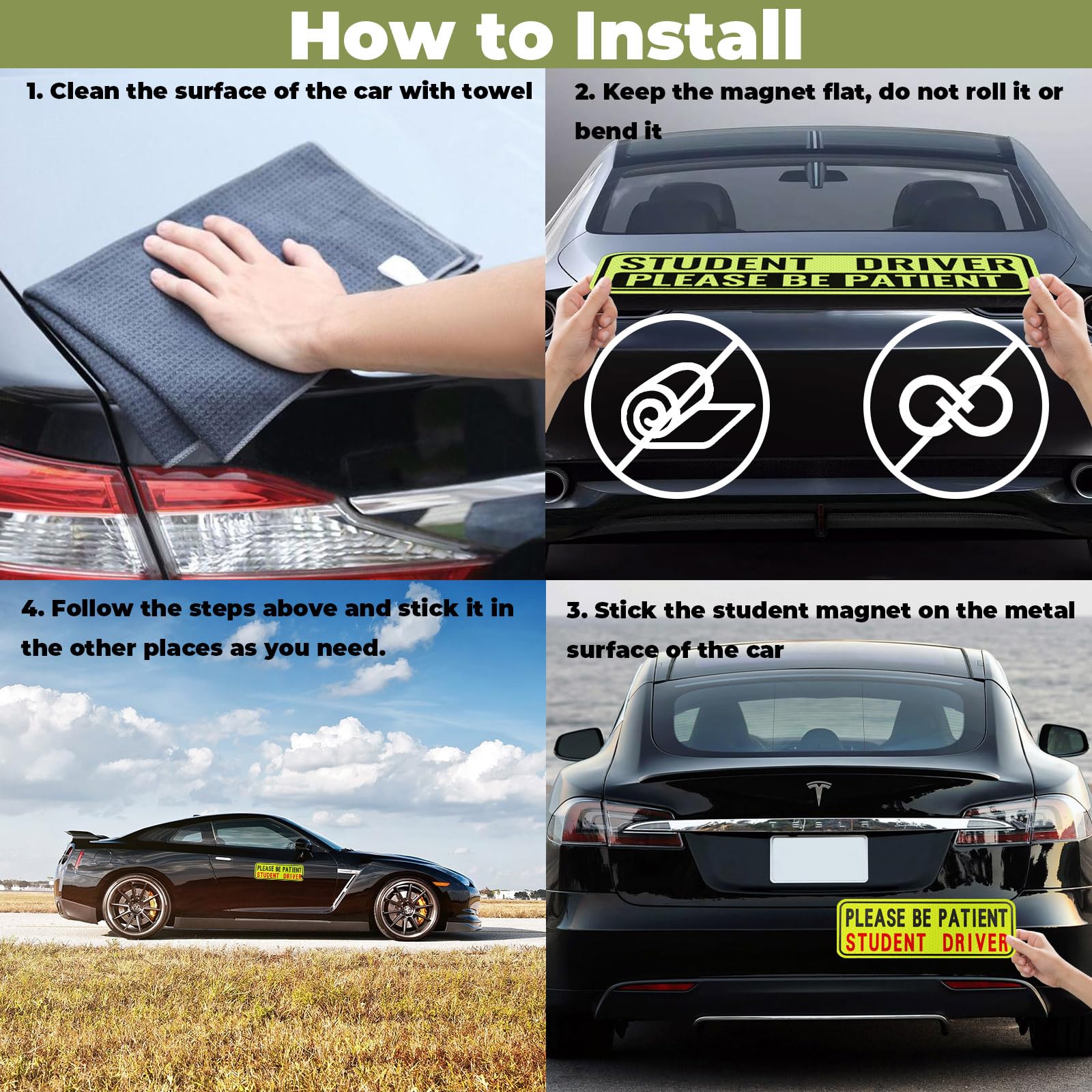 4 Pcs Student Driver Sticker For Car, Magnetic Student Driver Signs For Car, Please Be Patient Funny Magnetic New Drivers Safety