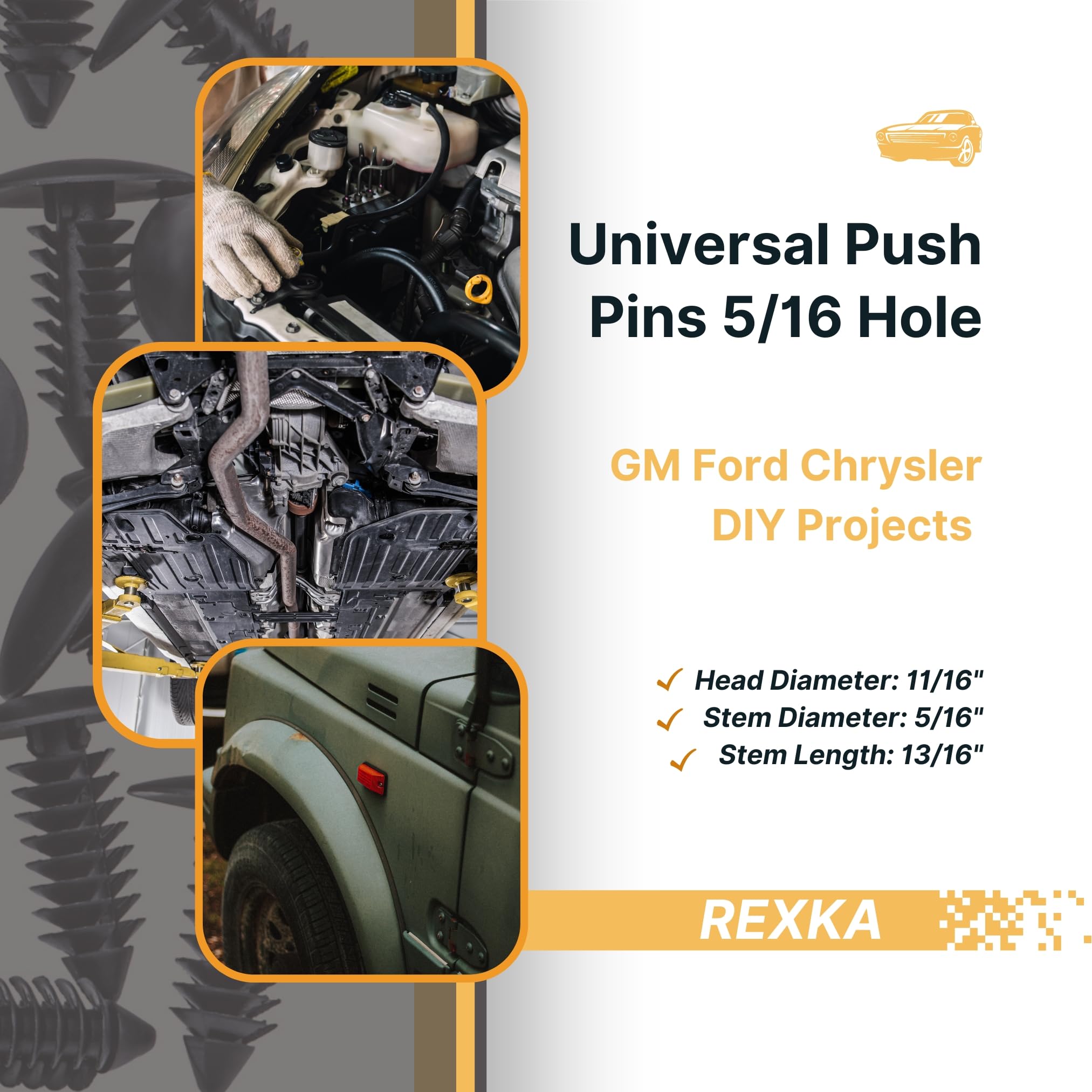 Rexka 50Pcs Fender Bumper Shield Fender Liner Push Pin Retainer Clips 6030441 For Jeep Dodge Ram Chrysler