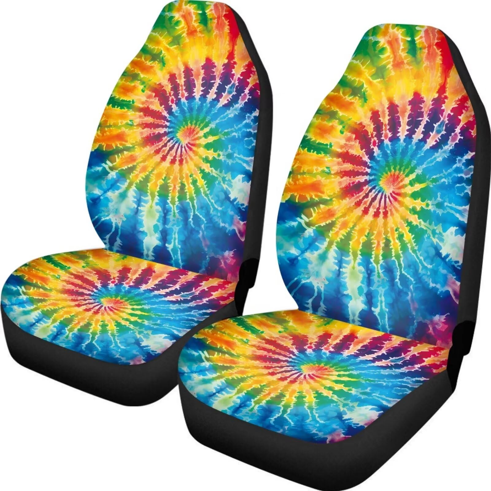 Bigcarjob Tie Dye Theme Car Interior Accessories Sets Hippie Tie Dye Car Seat Cover Set For Front Seat Only 2 Pieces Auto Seat A