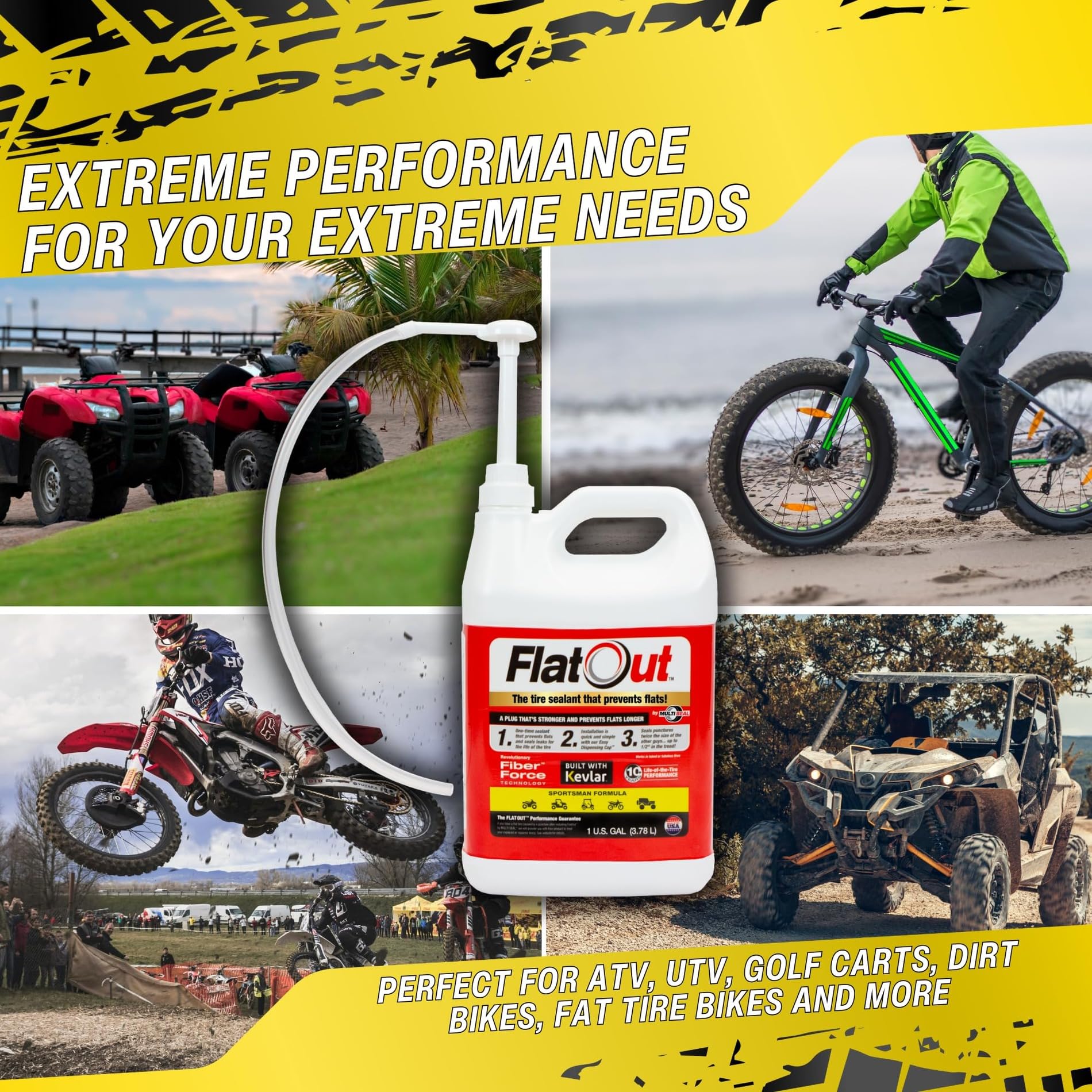 Flat Out Tire Sealant Sportsman Formula - Prevent Flat Tires - Seal Leaks - Sportsman Formula with Valve Core Tool - Contains Ke