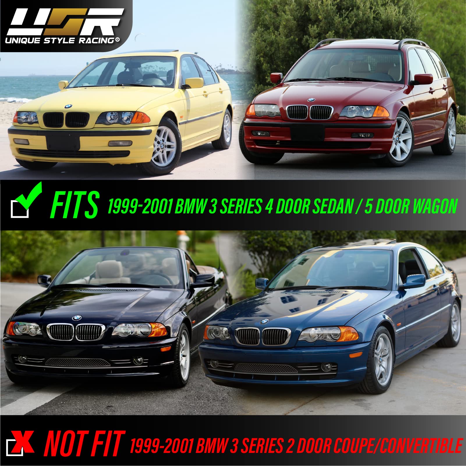 DEPO 99-01 E46 4D Cornering Lights - OE Euro Smoke Corner Turn Signal Lamps Set (Left + Right) Compatible with 1999-2001 BMW E46