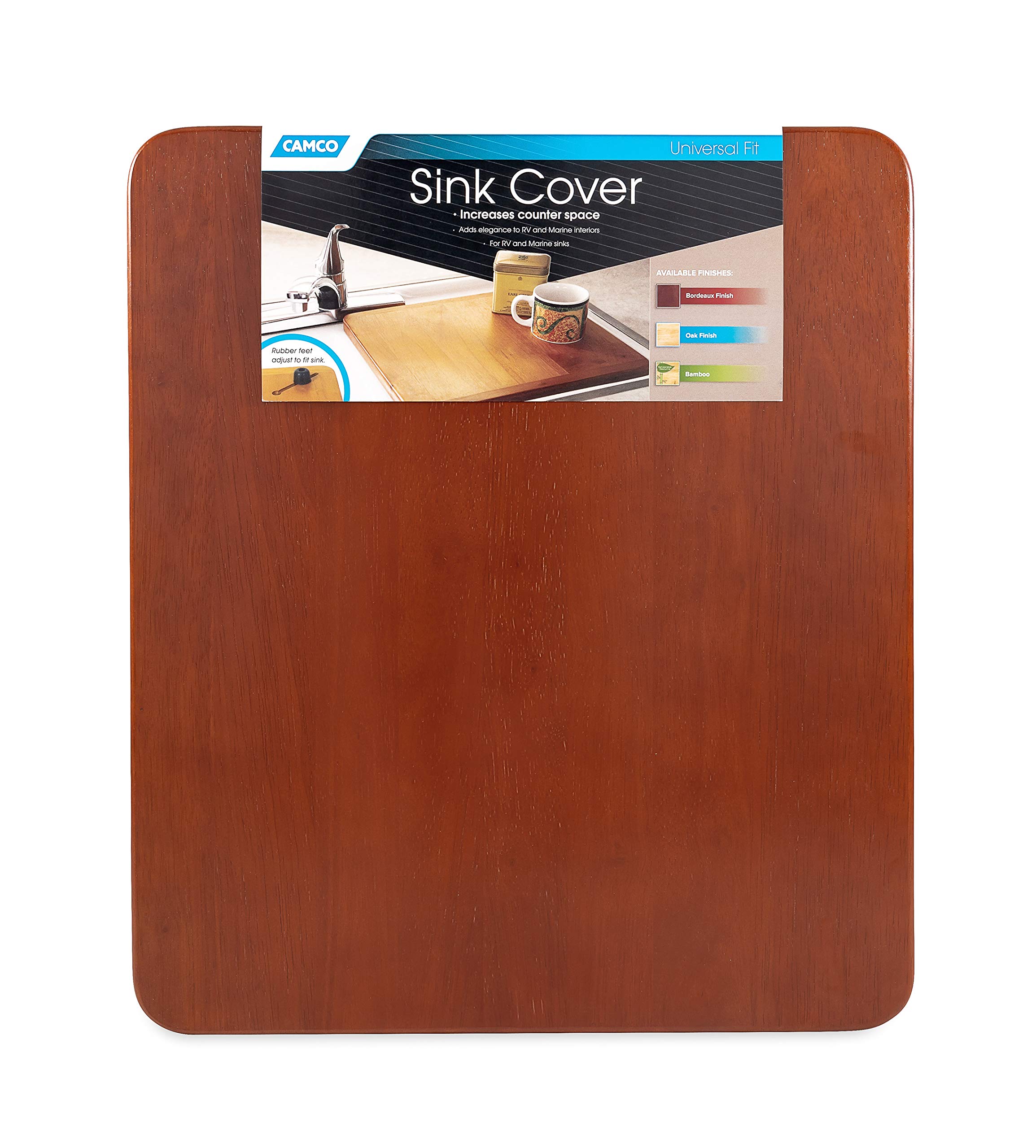 Camco Rv Oak Accents Sink Cover | Features Heavy-Duty, Non-Toxic Gloss Finish, Adjustable Rubber Feet, And Measures 13-Inches By