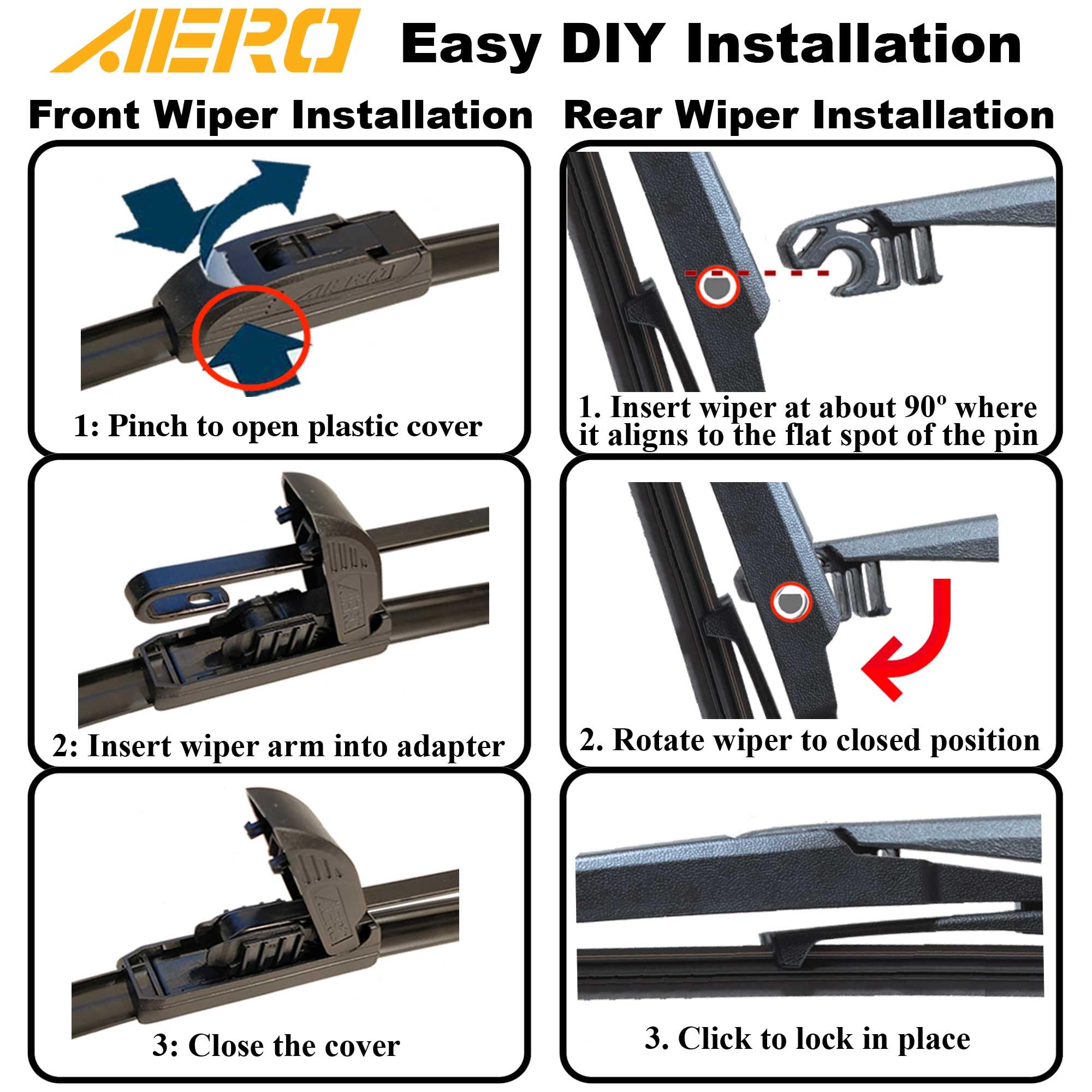 Aero Wipers Replacement For Hyundai Tucson 2015-2005 Mitsubishi Mirage 2023-2014 + More, 24''+16'' Front + 12'' Rear, Premium Al
