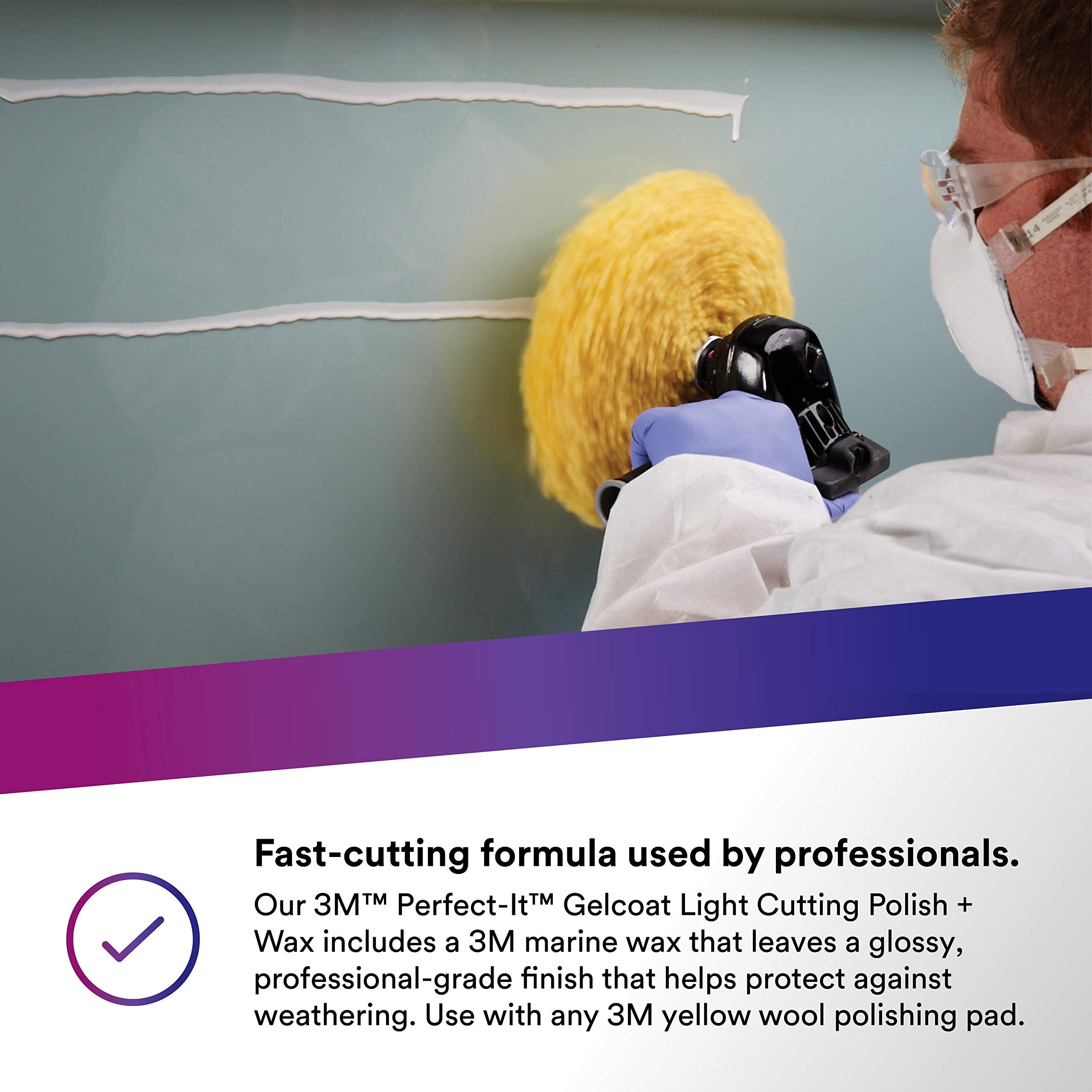 3M Perfect-It Gelcoat Light Cutting Polish + Wax, 36109, 1 Pint, One-Step Process, Removes Scratches And Swirls, Light Oxidation