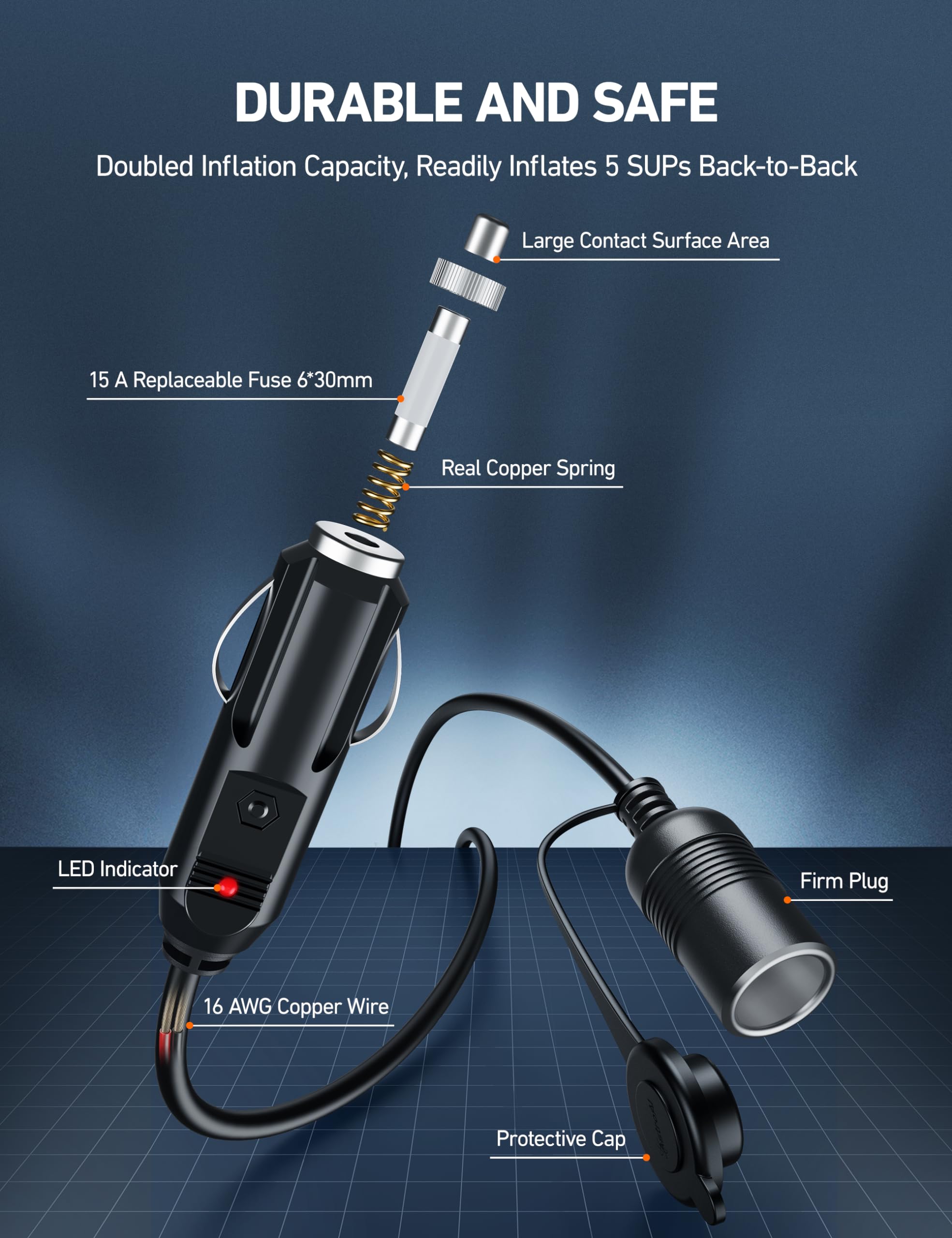 Astroai 12Ft/12V Cigarette Lighter Extension Cord, Male To Female Socket 120W/15A Heavy Duty Extension Cord, Compatible With Air