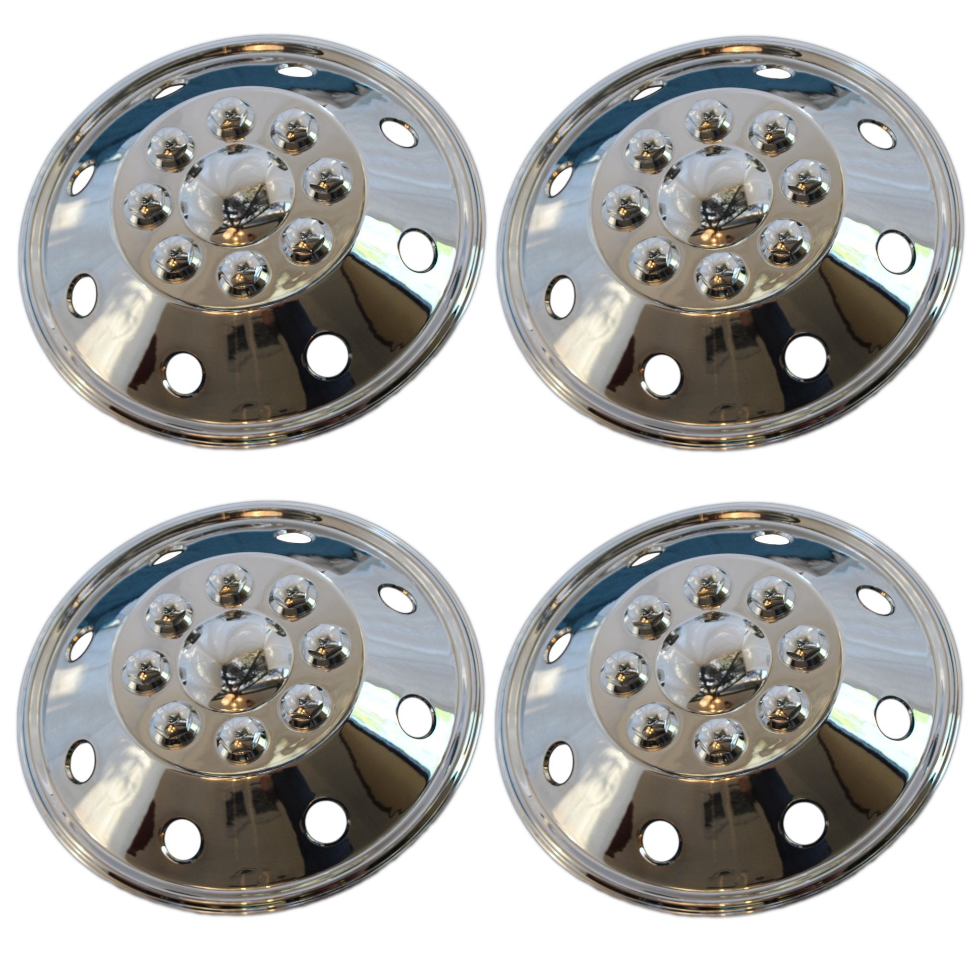 4 Piece Set 16'' 8 Lug Rv Dual Chrome Simulators Wheel Skin Hub Cap Rim Covers