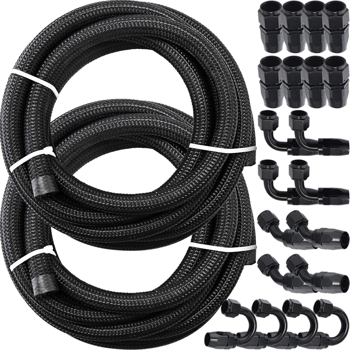 VEVOR 8AN Fuel Line Kit, 32.8' Nylon Stainless Steel Braided Oil Line Hose ID. 11.11 mm/ 0.44 in, with 20 pcs 8AN Universal Fitt