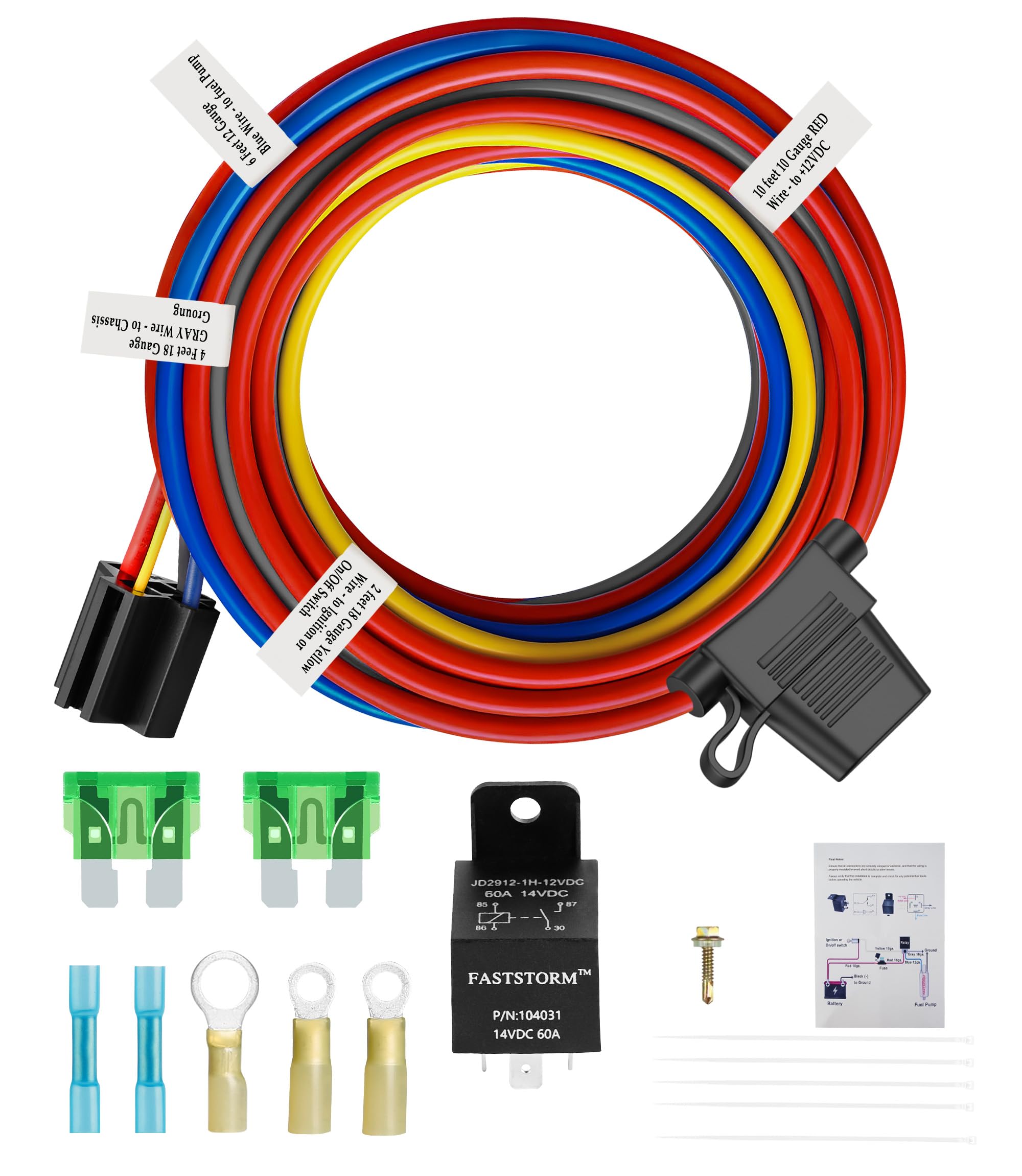FASTSTORM Electric Fuel Pump Relay Kit 12V Relay Bypass Switch Kit Fuel Pump Relay Wiring Harness Kit 60 Amp Waterproof Relay Ki