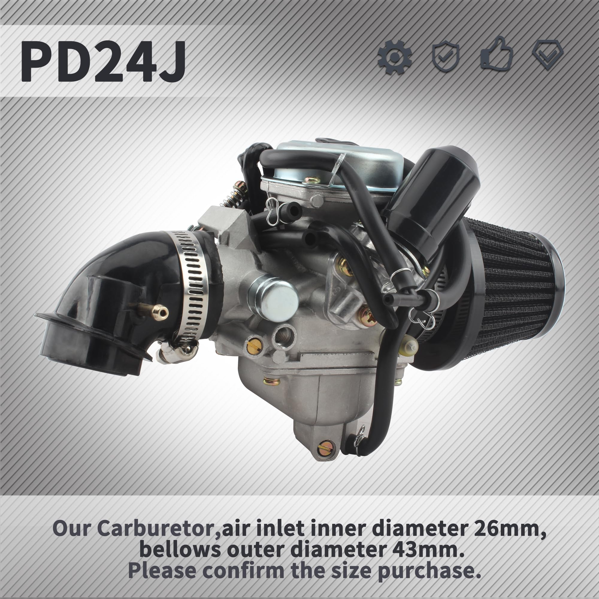 Powermotor Gy6 150 Cc Carburetor Pd24J Carb For 4-Stroke Gy6 125Cc 150Cc Atv Go Karts Scooter Mopeds 152Qmj 157Qm With 24Mm Mani
