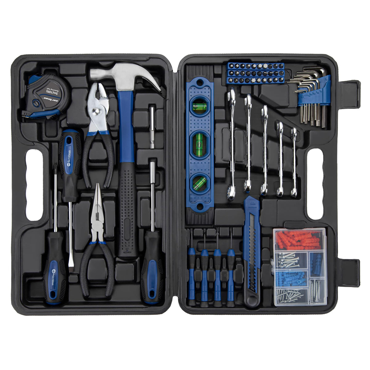 Cartman Tool Set General Hand Tool Kit With Plastic Toolbox Storage Case Automotive Wrench Sets Blue