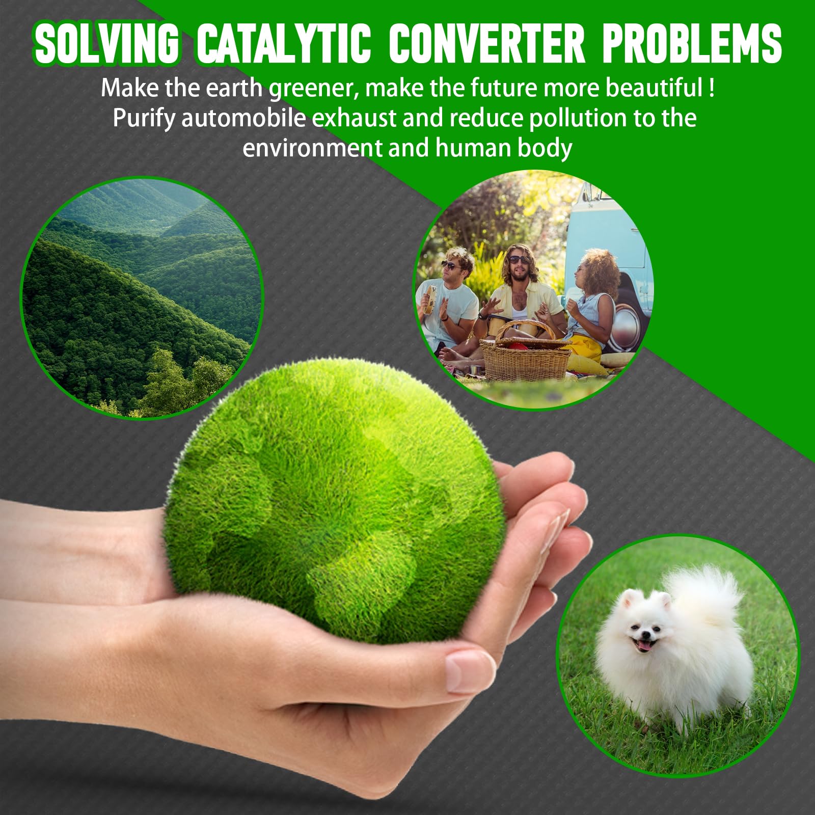 Fomiuzy 2.25 Inch 2.25'' Inlet/Outlet Catalytic Converter Universal High Flow Front Cat Convertor Direct-Fit With O2 Port & Heat