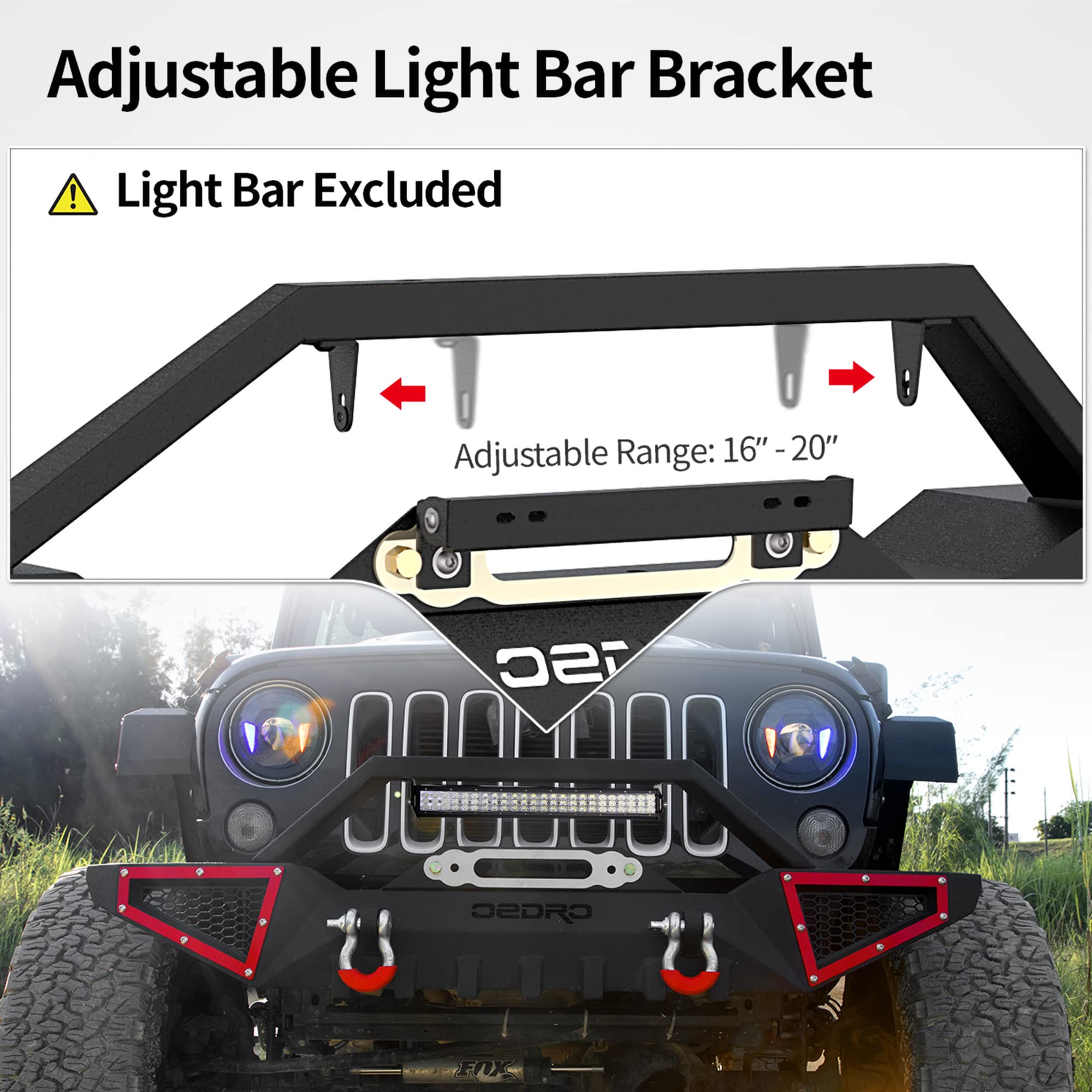 Oedro Front Bumper Compatible With 2007-2025 Jeep Wrangler Jk/Jku Jl/Jlu Gladiator Jt, Rock Crawler Off Road Full Width Bumper With Winch Plate Mounting & 2 X D-Rings