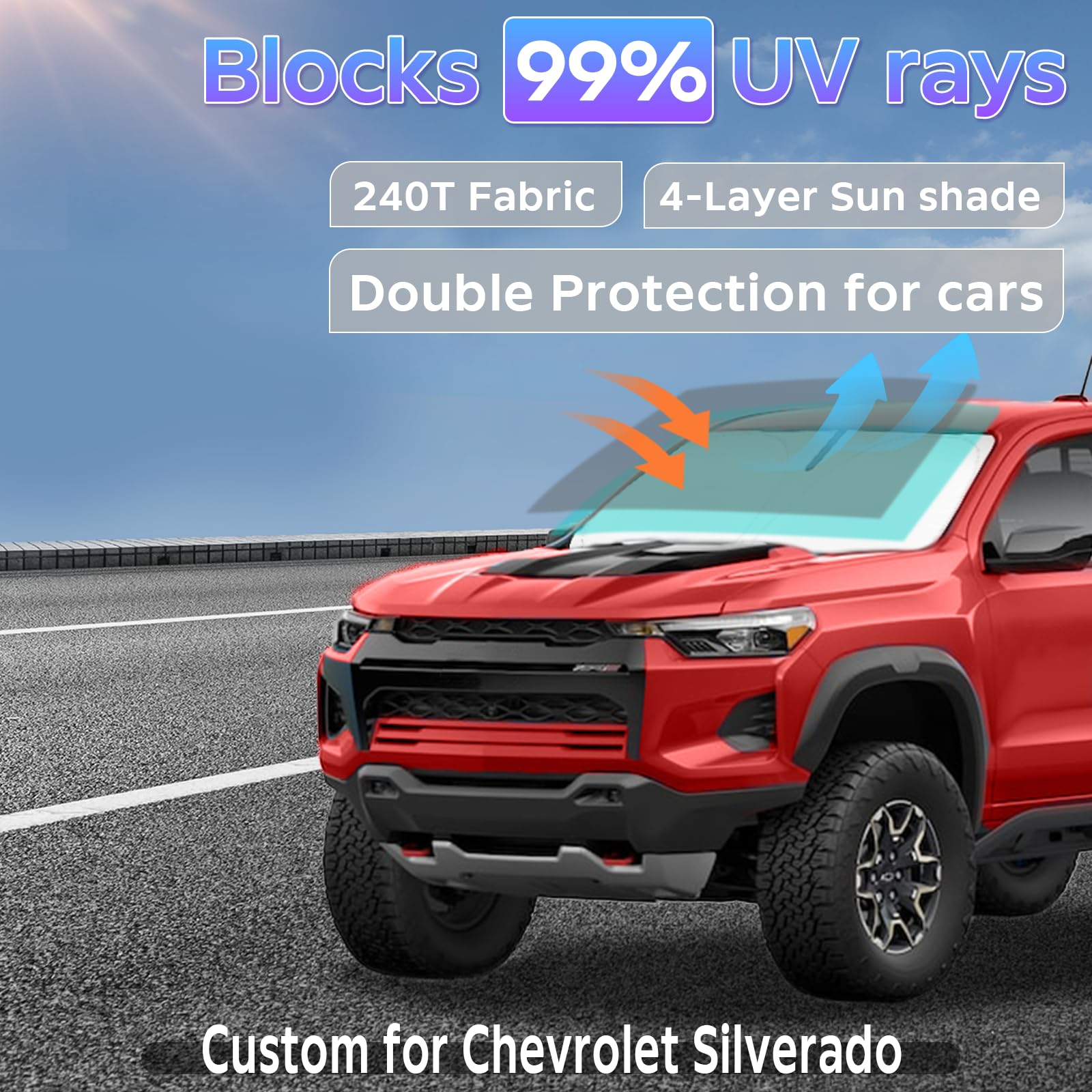 Sun Shade Sunshade For Chevrolet Silverado 1500 2014-2019 Windshield Cover, 2-Layers Sun Shield 240T Sun Visor For Chevy Silvera