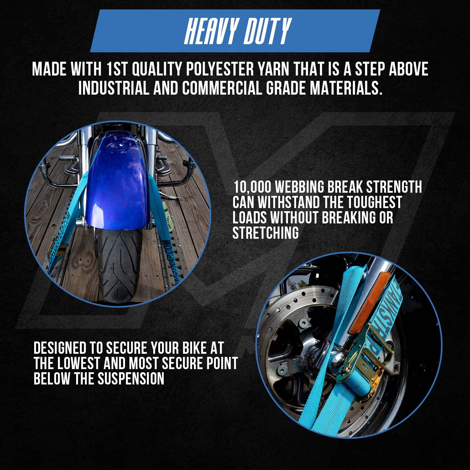 Tank Straps 2 x 10' Heavy Duty Grey Motorcycle Tie Down Straps (2pk) - 10,000 lb Break Strength Endless Ratchet Straps