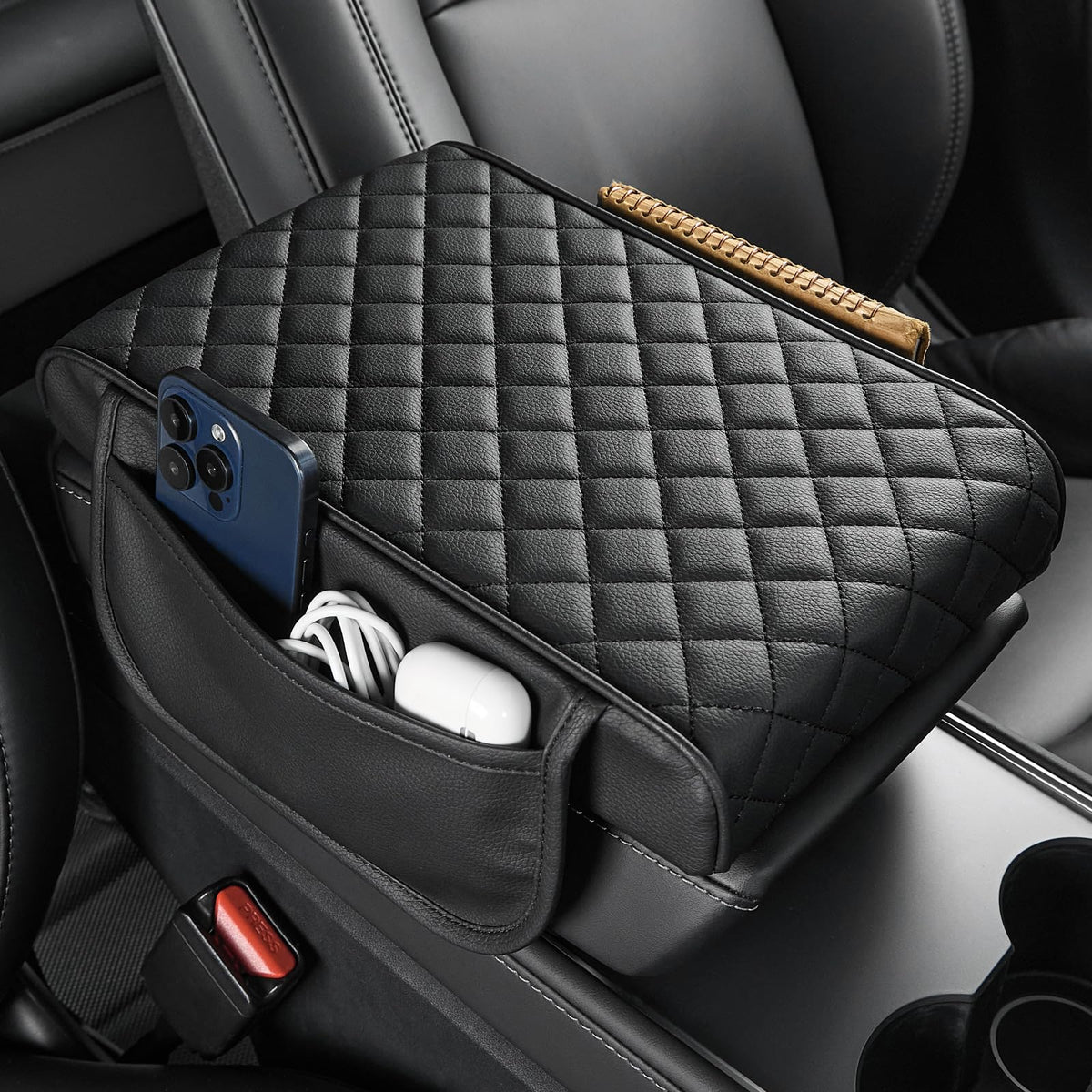 JOYTUTUS Center Console Cover for SUV Sedan, Thick Arm Rest Pad with Storage Bag Leather Middle Console Protector, 12.6'' x 7.8'