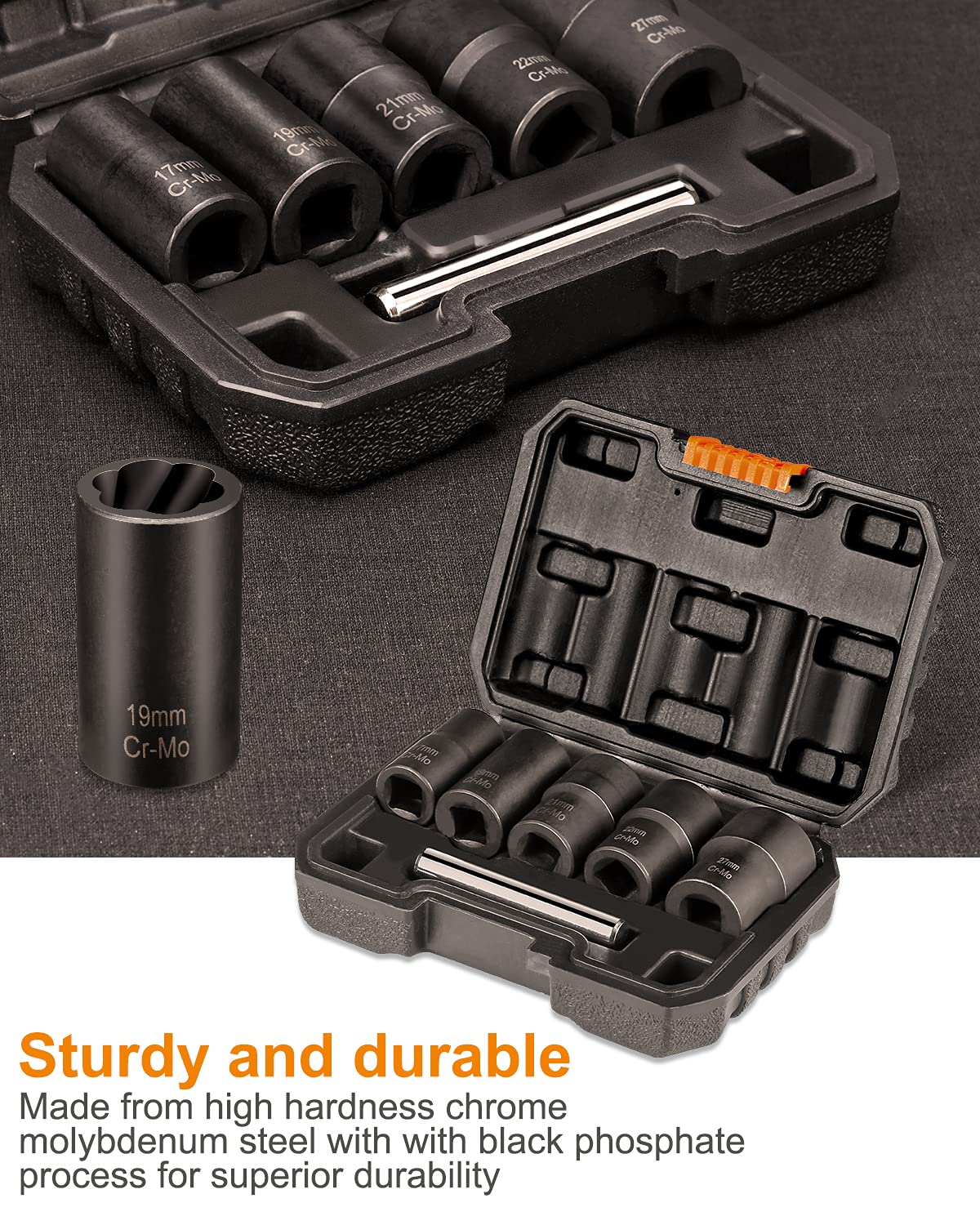 Thinkwork 1/2 Inch Drive Lug Nut Removal Tool, 6 Pieces Wheel Lock Removal Kit, Lug Nut Remover For Stripped, Rounded, Damaged,