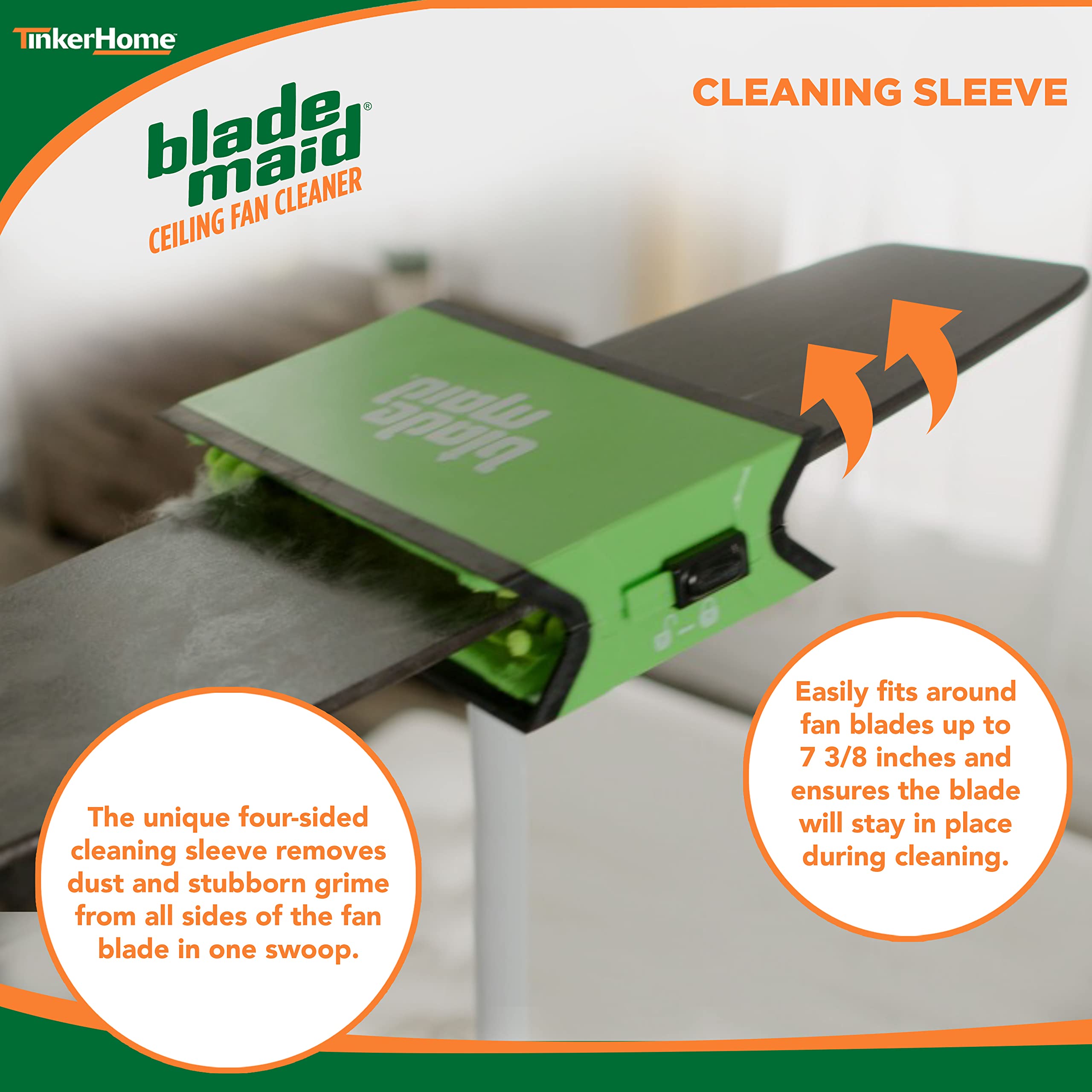 Blade Maid 3ft Ceiling Fan Blade Cleaner & Dusting Brush, Extendable Pole, Reusable Microfiber Pads, Wall Duster for High Ceilings