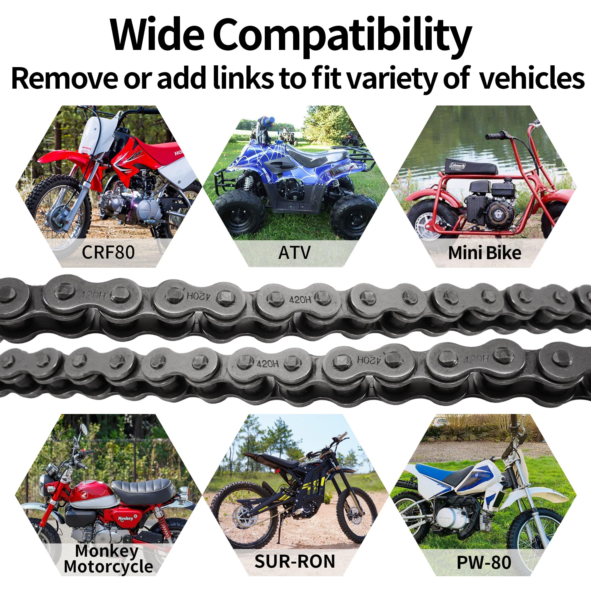 Rutu 420 Chain Master Link 102 Links 420 Heavy Duty Drive Roller Chain For Xr50 Crf50 Crf70 Pw80 50Cc 70Cc 90Cc 110Cc 125Cc Motorcycle Dirt Pit Bike Atv Go Kart 4 Wheeler Quad With Chain Breaker