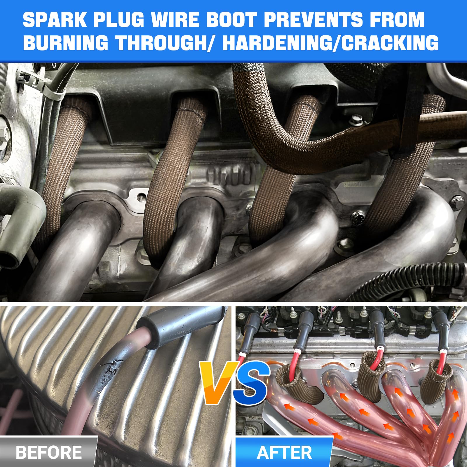 Shinehome 8 Pcs Spark Plug Boot Protector 2500 Spark Plug Wire Heat Shield Sleeve Wrap 6 Inch For Ls1/Ls2 Sbc Bbc 350 454 Spark