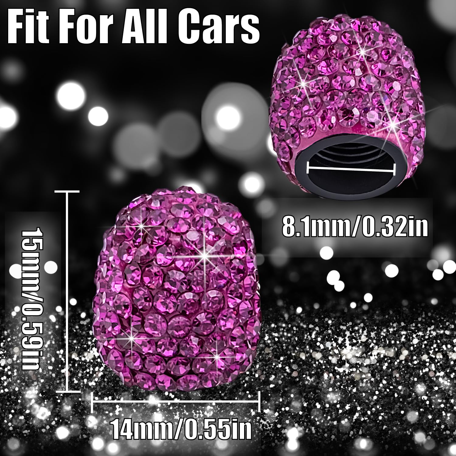 Meajoo 8Pcs Bling Crystal Diamond Tire Stem Valve Caps, Dustproof Universal Tire Valve Stem Covers For Cars, Suv, Trucks, Bikes,