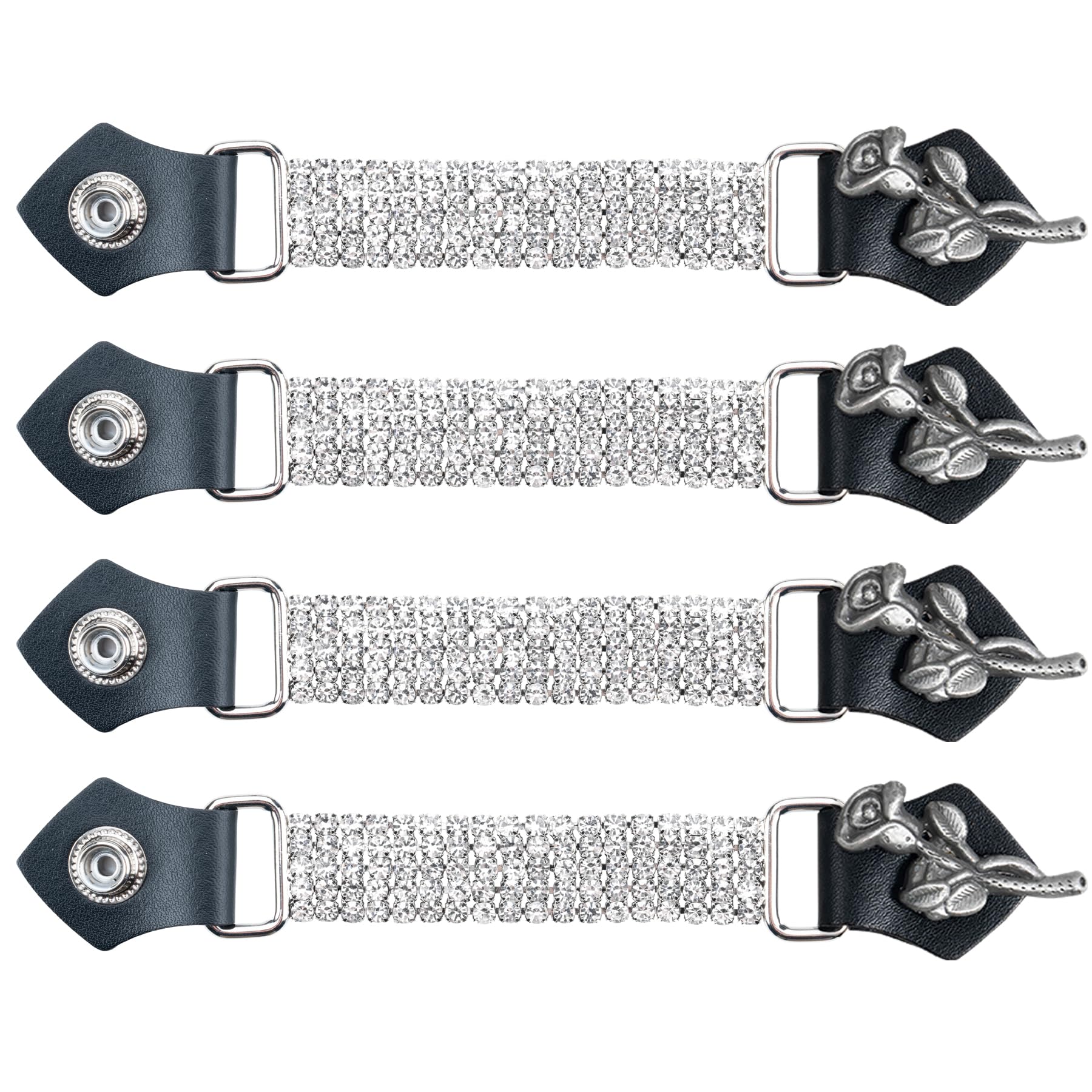 Dream Apparel 4Pcs Bling Crystal Motorcycle Vest Extenders For Women Biker With Faux Leather Ends And Rhinestone Chains