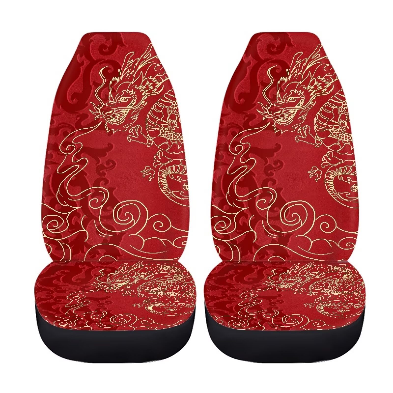 Tomeusey Car Seat Covers Full Set of 4 Pcs Red Dragon Vehicle Accessories Seats Protector Elastic Front Seat Cushion & Rear Back