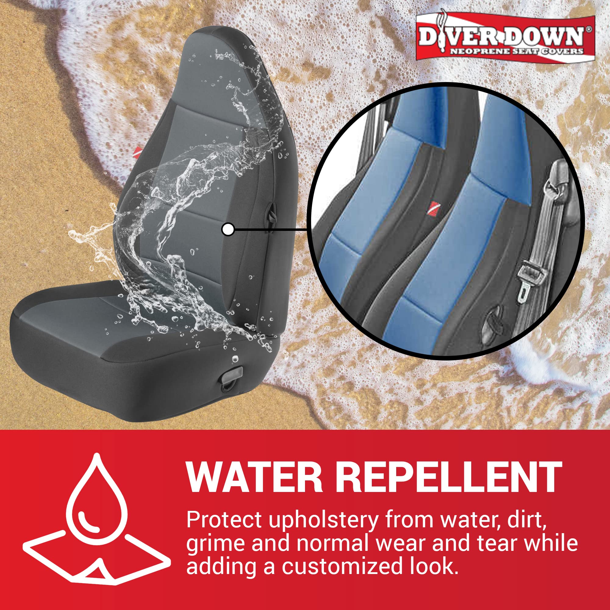 Diver Down Neoprene Seat Cover Set - Fits Jeep Tj 1997-2006 Wrangler - Front And Back Seat Set - Waterproof Custom Fit Seat Covers - Soft Padded Cushion Feel - Thermal Resistant - (Gray, 97-02)