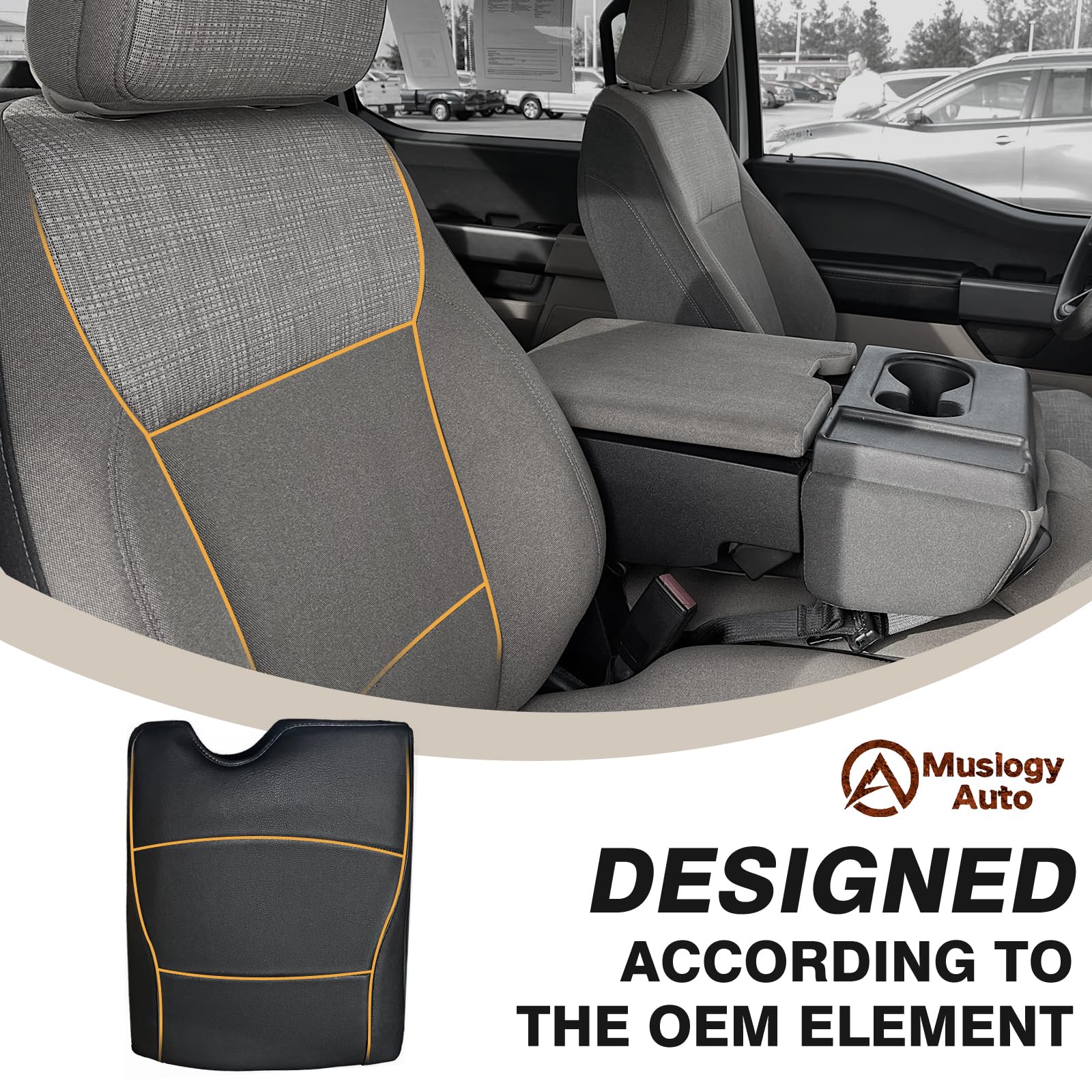 Muslogy Center Console Armrest Cover Compatible With Ford F-150 F150 2015-2024 2025 Comfort Armrest Pad Arm Rest Cushion Vegan L