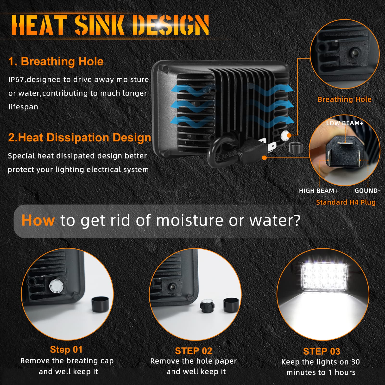 4X6 Inch Led Lights 4Pcs Hi/Lo Sealed Beam Rectangular Led Lights H4651 H4652 H4656 Light For Kw Peterbil Freightinger Oldsmobil