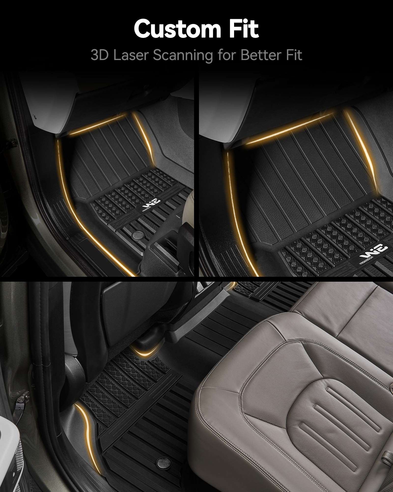 3W Floor Mats & Cargo Liner For Land Rover Defender 90 2020-2024 2025(3Pcs),Tpe All Weather Custom Fit Floor Liner,Black