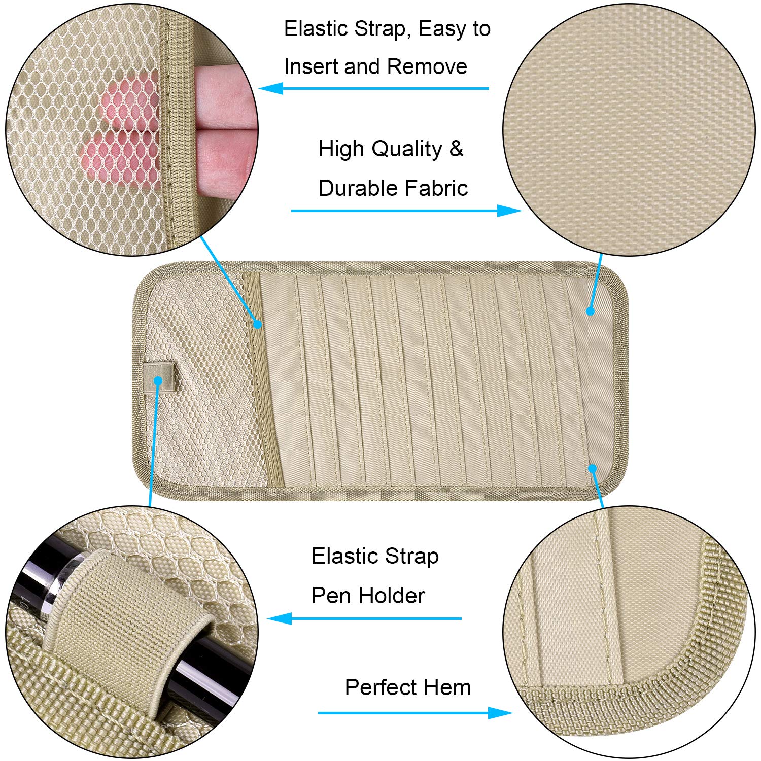 Car Cd Case Holder, Wisdompro Vehicle Sun Visor Organizer For Cars With 12 Dvd Storage Sleeves, 1 Mesh Pocket, 1 Pen Holder And