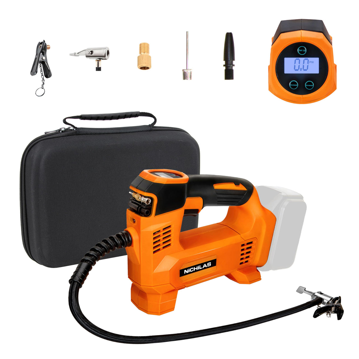 Nichilas Tire Inflator For Dewalt 20V Max Battery, Portable Air Compressor Auto Tire Pump With Digital Pressure Gauge 120Psi For