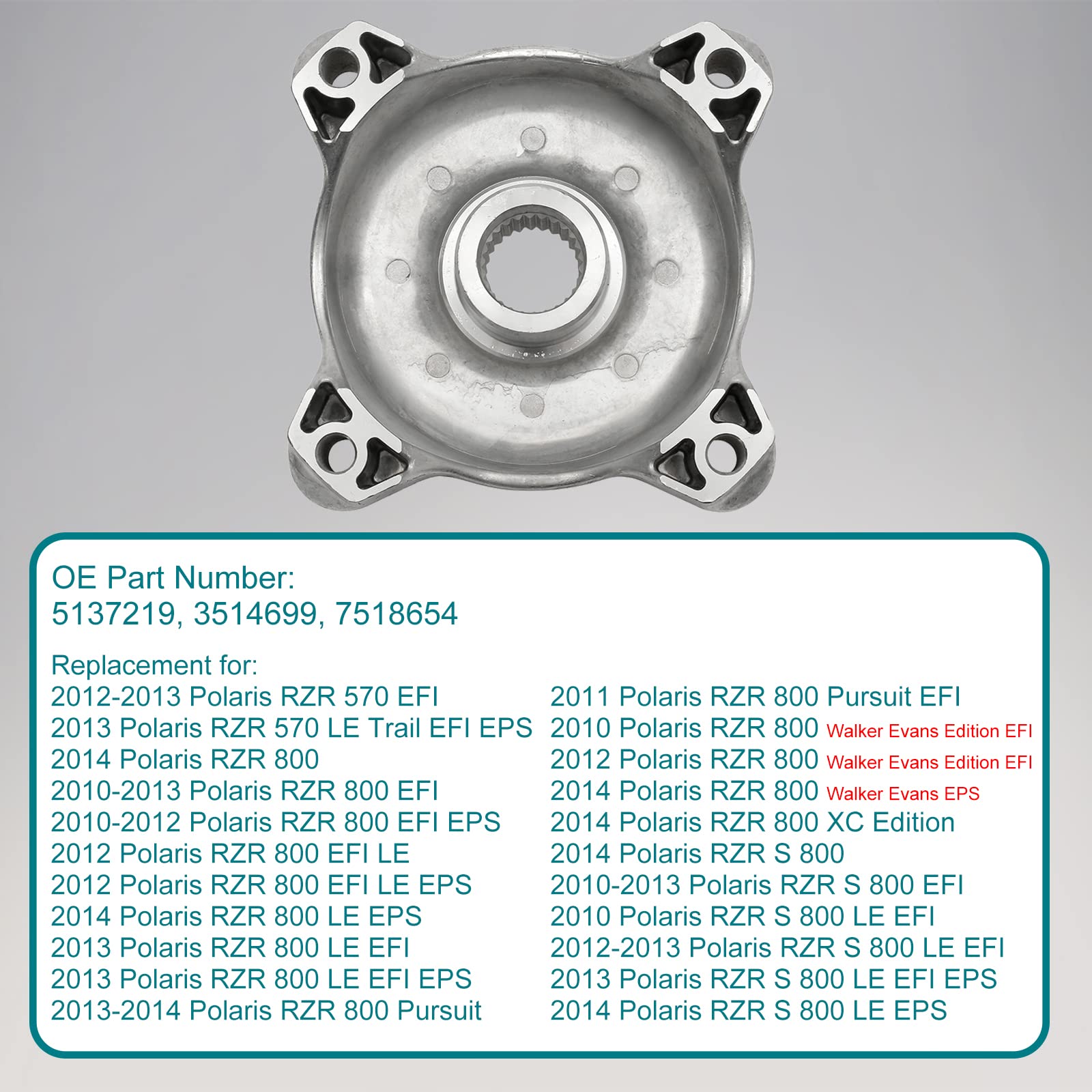 Wheel Hub Service Kit With 44Mm Id Studs Bearings Front Left Right Compatible With Polaris Rzr 570, Polaris Rzr 800 Efi, Polaris Rzr S 800 & More Replaces# 5137219, 3514699, 7518654
