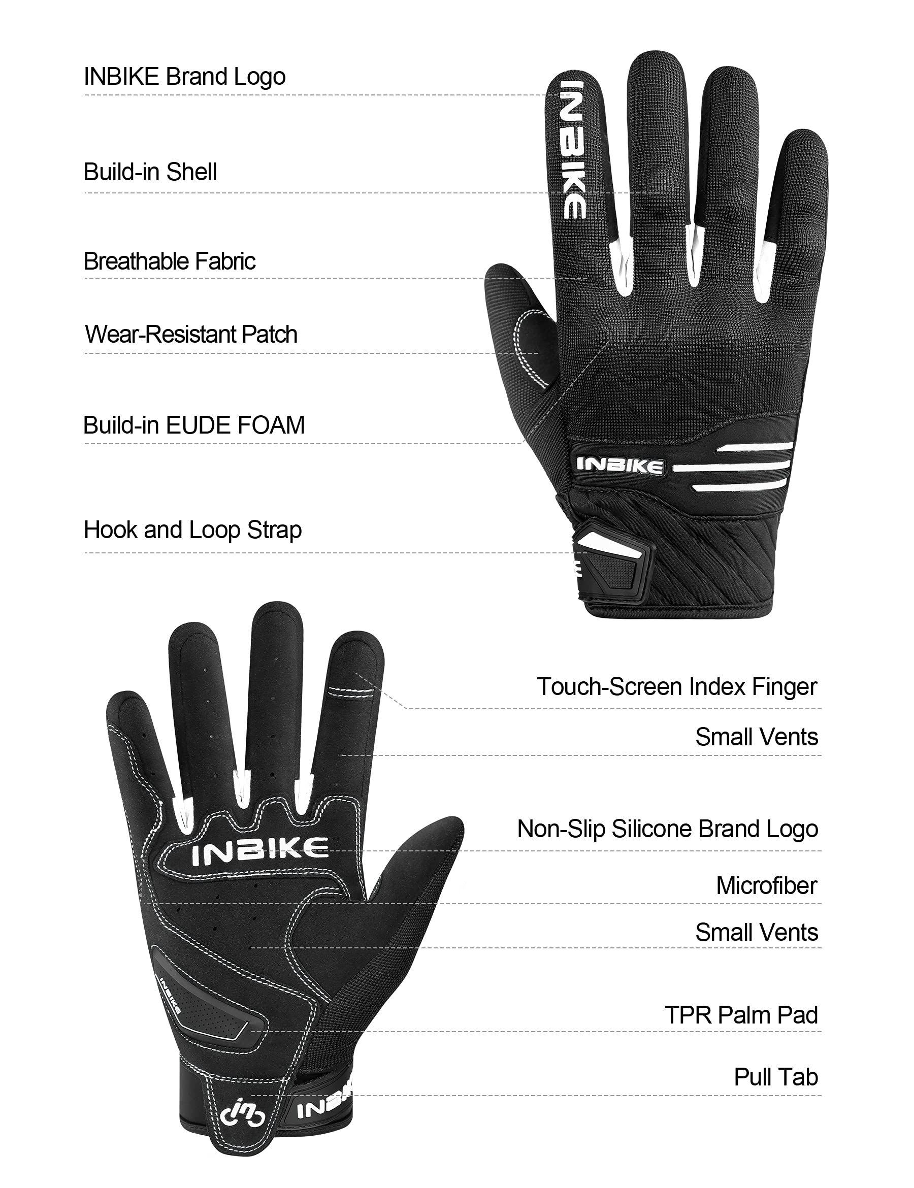 Inbike Breathable Motorcycle Gloves Men Motorbike Riding Touchscreen Hard Knuckle Tpr Palm Pad White Large