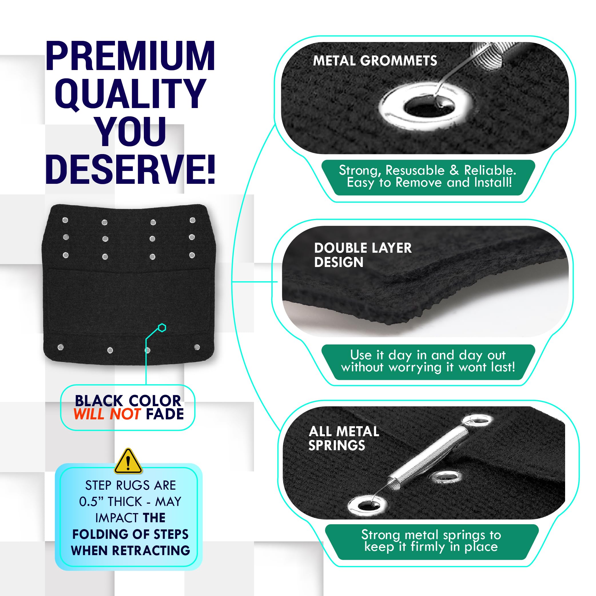 Latch.It Rv Step Covers 4 Pack | 22'' Wide Camper Step Carpet Covers | Radius Rv Step Covers | Radius Wraps Fit 8-11'' Deep Rv S