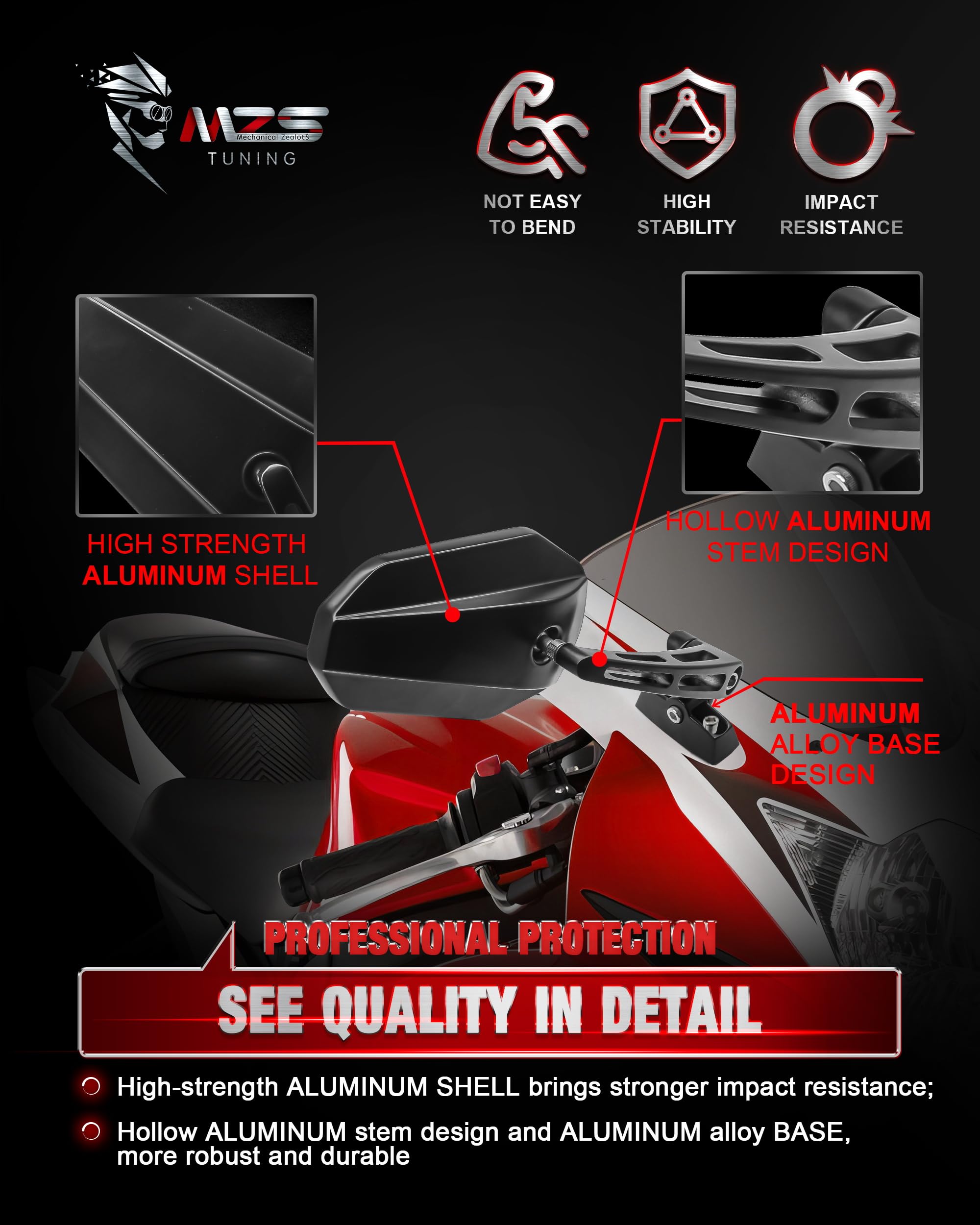 Mzs Racing Motorcycle Mirrors, Double Adjustable Fairing Rear View Side Mirror Arrow Black Compatible With Cbr600Rr Cbr1000Rr Cb