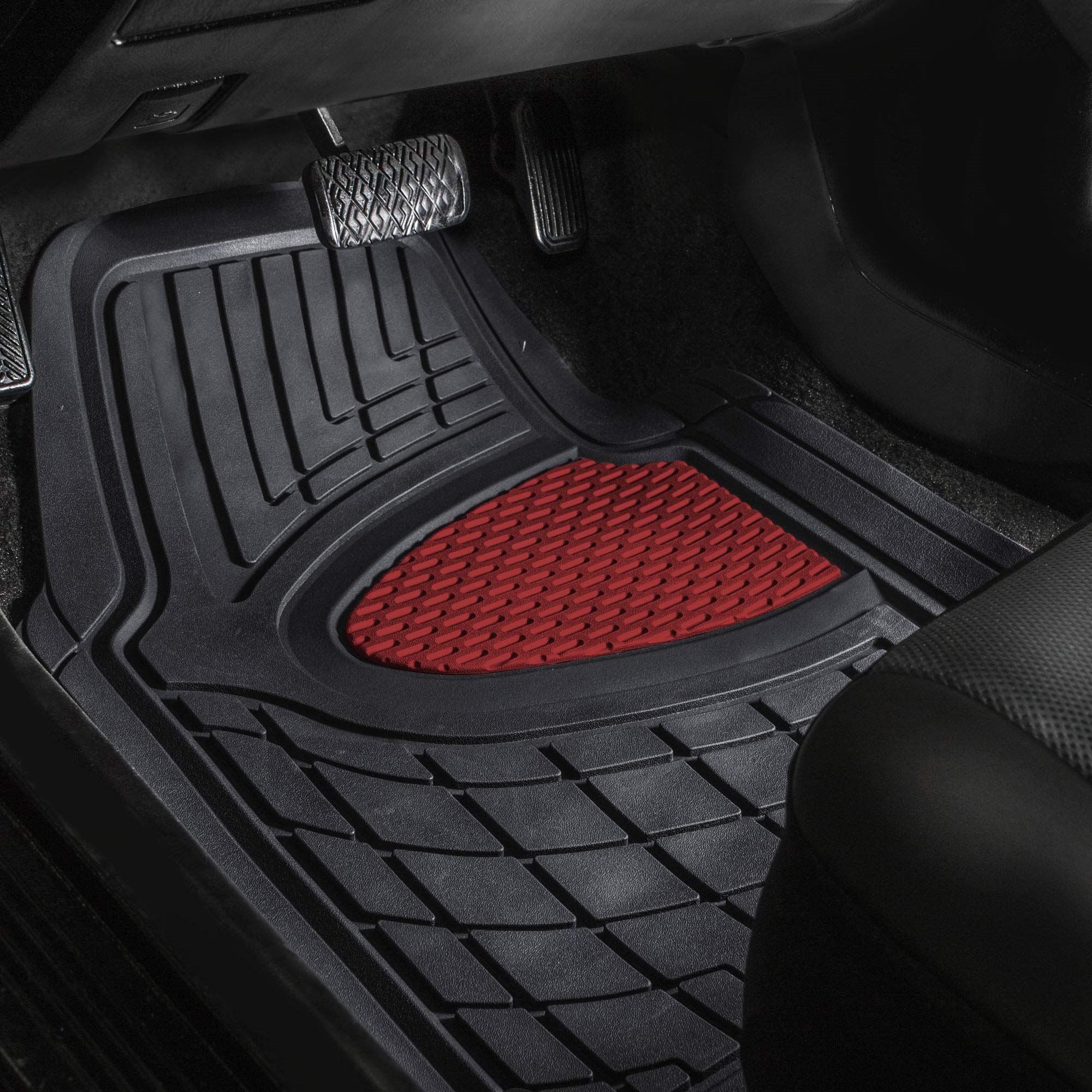 FH Group Premium Liners Tall Channel Trimmable All Weather Rubber Full Set Car Floor Mats (Pink) w. Trimmable All-Season Cargo L