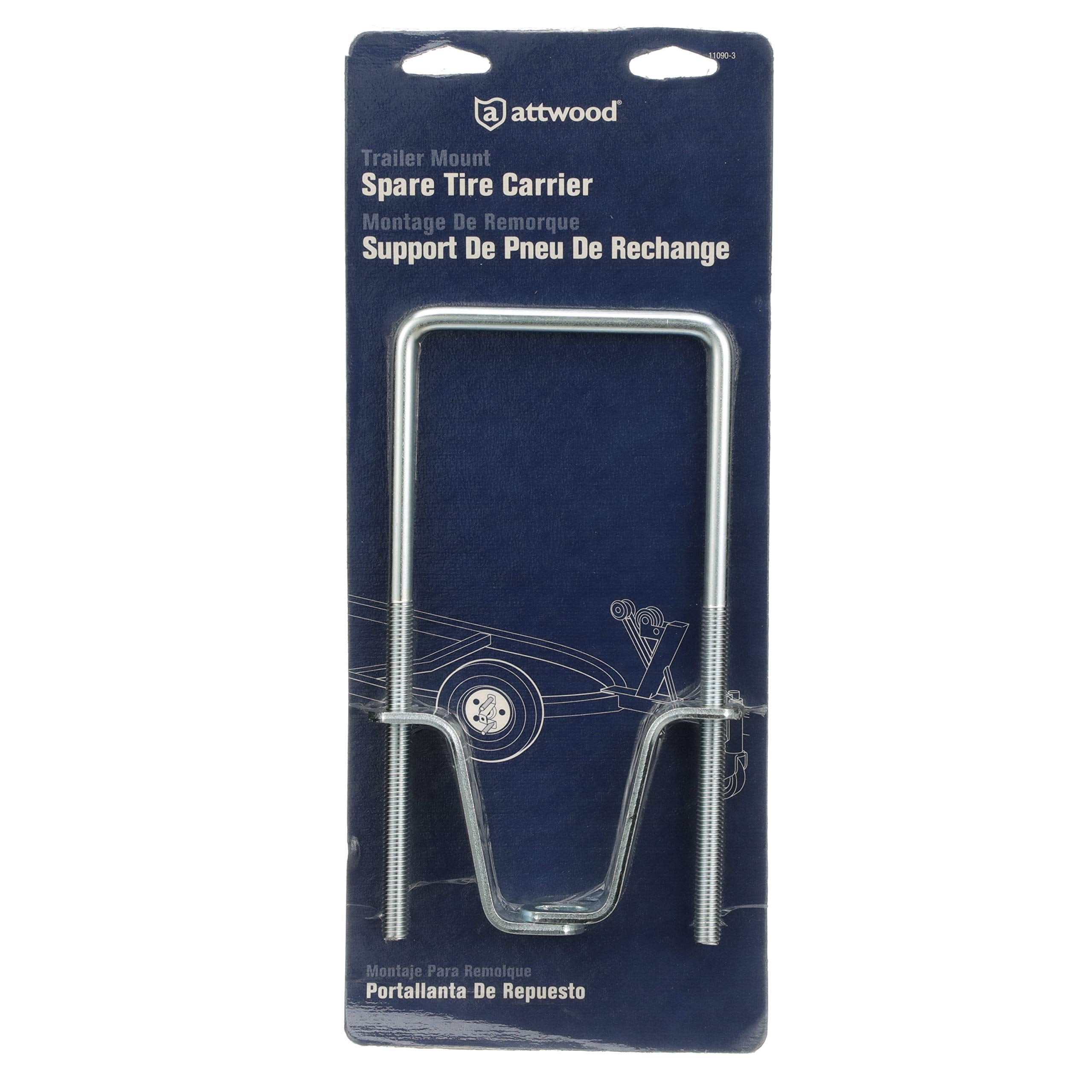 Attwood 11090-3 U-Bolt Style Tire Carrier, Trailer Tongue or Frame Mount, Fits 4- or 5-Lug Hole Rims, Holds 8-15-Inch Tires