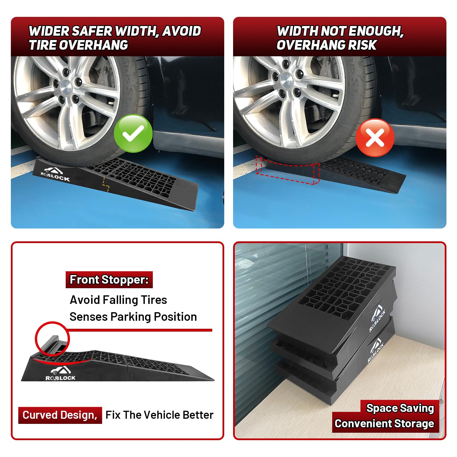 Roblock Removable Low Profile Car Ramps For Jack Support And High Lift, Heavy Duty Car Ramps For Low Cars, Detachable Vehicle Ra